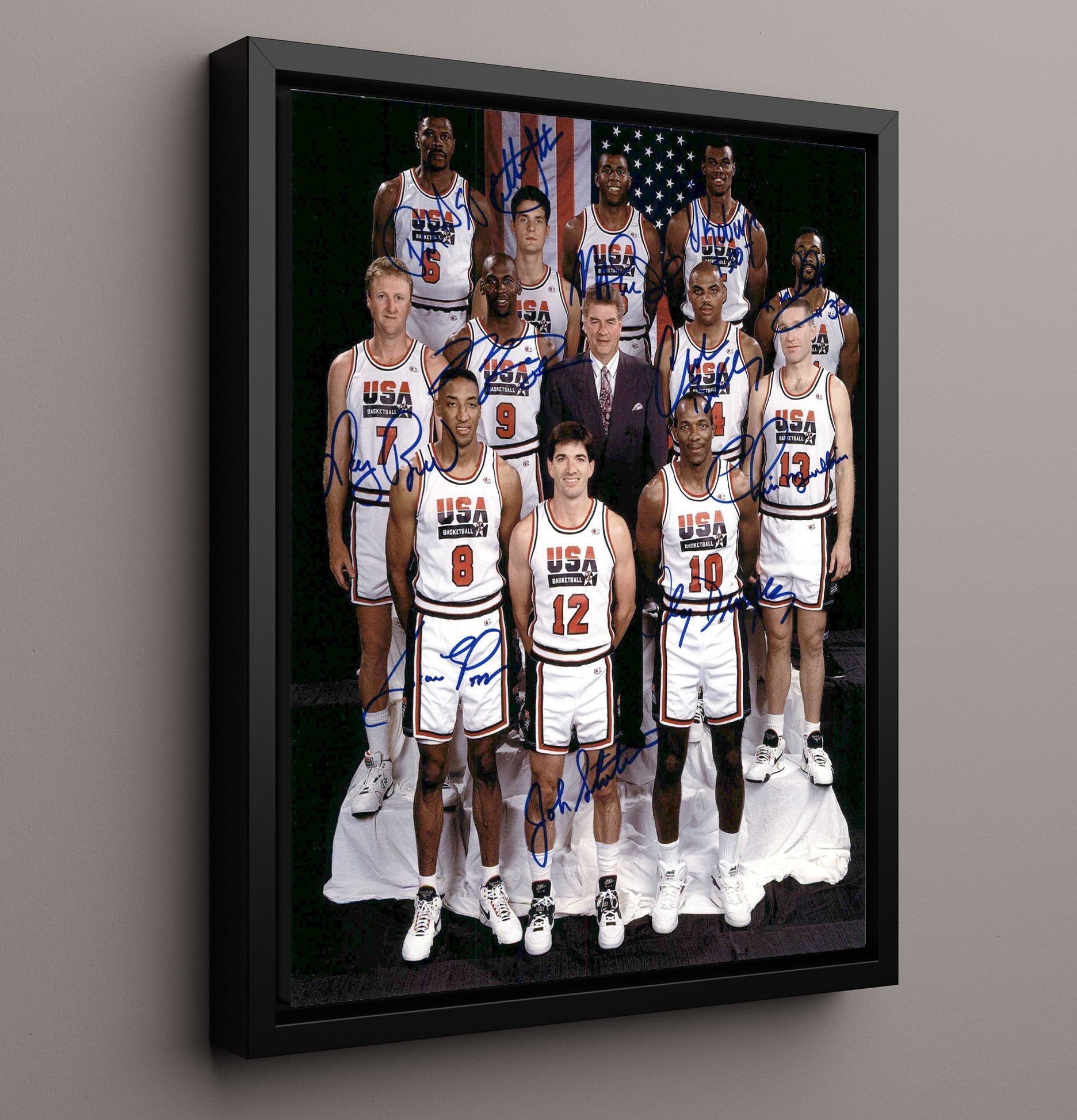 USA Dream Team Barcelona Olympic Portrait 1992 SI Feature Basketball Wall Art 16x20 Framed Canvas basketball wall art print