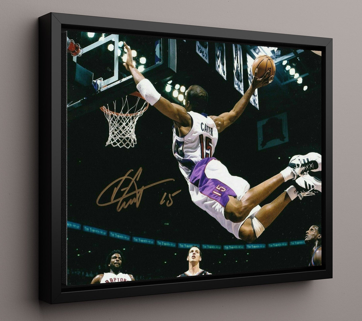 Vince Carter Raptors Dunk Air Canada Soars Basketball Wall Art 16x20 Framed Canvas basketball wall art print