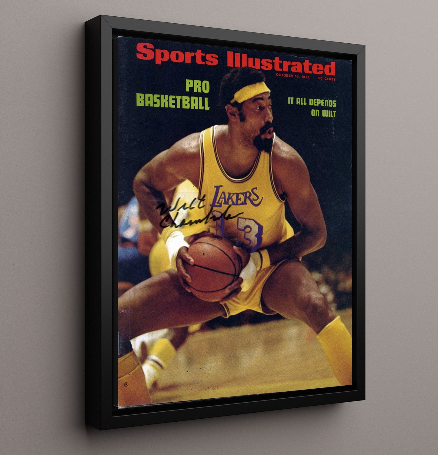 Wilt Chamberlain Los Angeles It All Depends on Wilt Feature SI Cover October 1972 basketball print - 16x20 Framed Canvas wall art