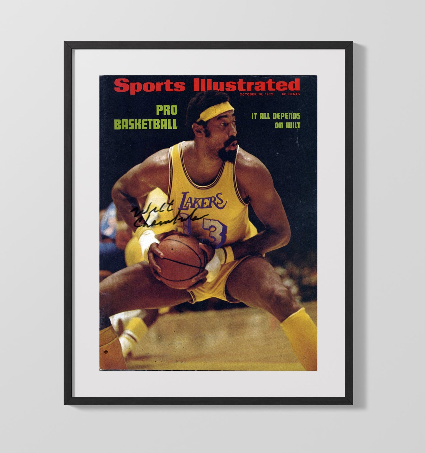 Wilt Chamberlain Los Angeles It All Depends on Wilt Feature SI Cover October 1972 basketball print - 16x20 Gallery Frame wall art