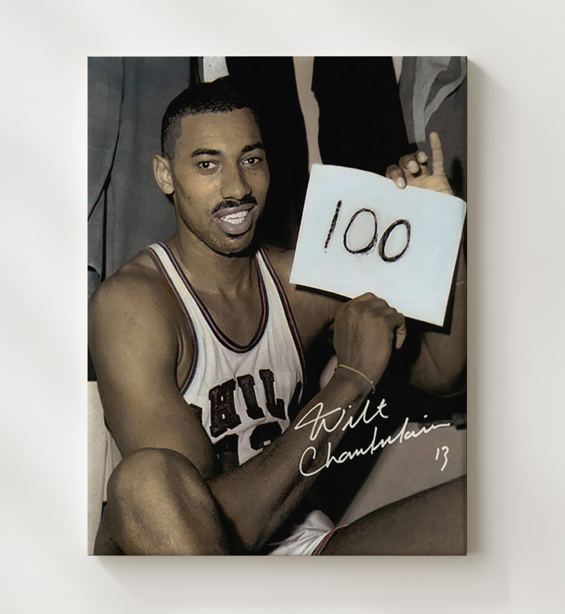 Wilt Chamberlain Philadelphia Basketball 100 Point Game Immortal Night Spotlight basketball print - 20x24 Canvas wall art