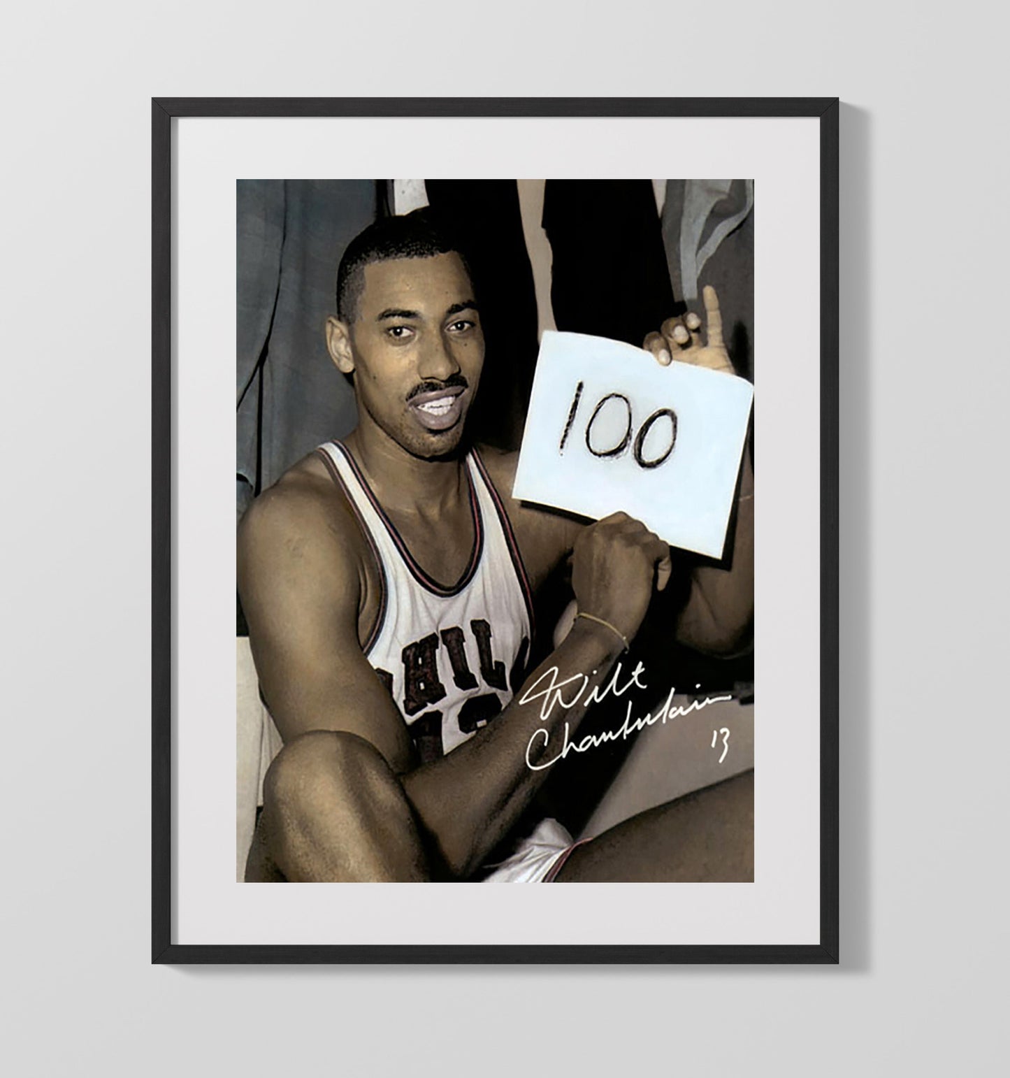 Wilt Chamberlain Philadelphia Basketball 100 Point Game Immortal Night Spotlight Basketball Wall Art 16x20 Gallery Frame basketball wall art print