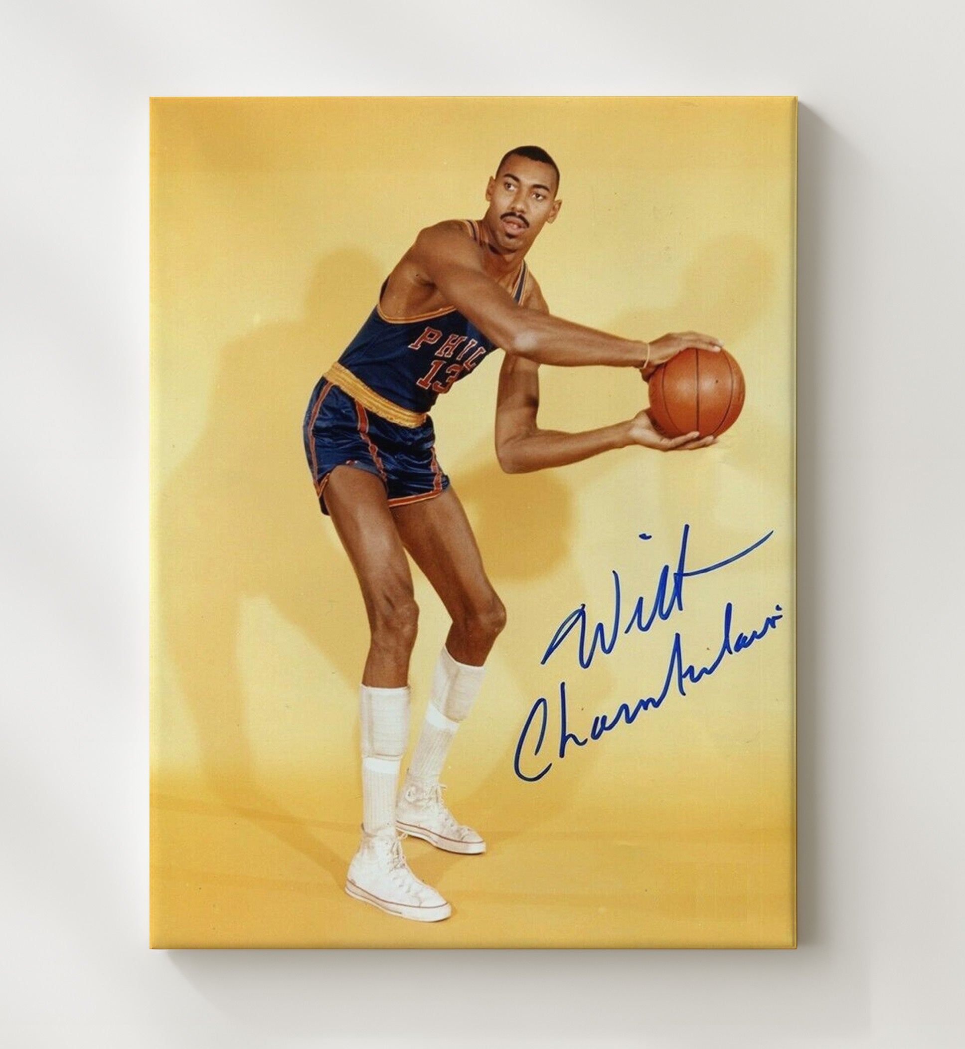 Wilt Chamberlain Philadelphia Basketball Vintage Studio Pose Towering Legend Spotlight Basketball Wall Art 20x24 Canvas basketball wall art print