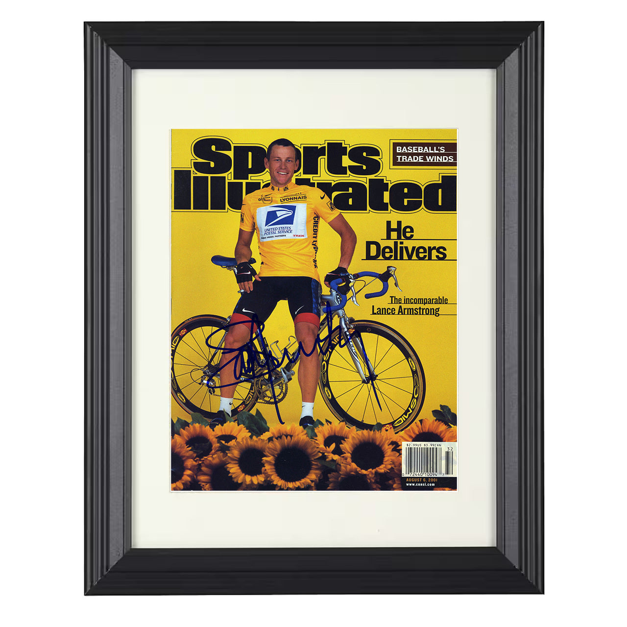 Lance Armstrong – He Delivers 2001 SI 8x10 matted black framed cycling wall art