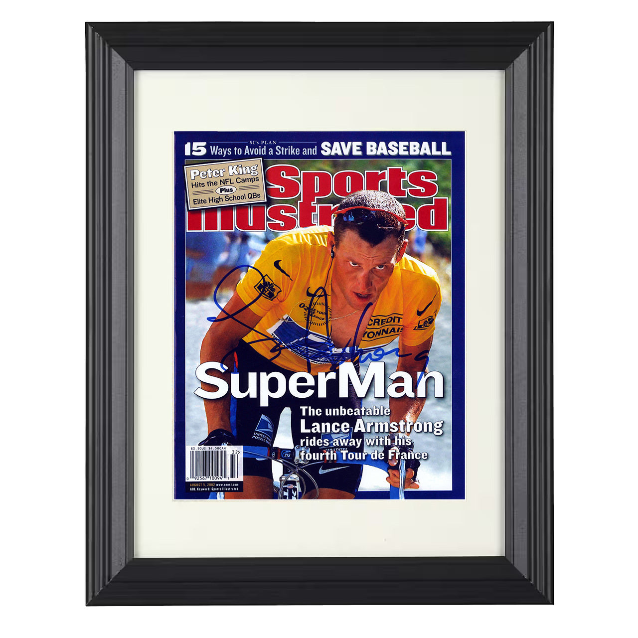 Lance Armstrong – Tour de France Champion 2002 SI 8x10 matted black framed cycling wall art