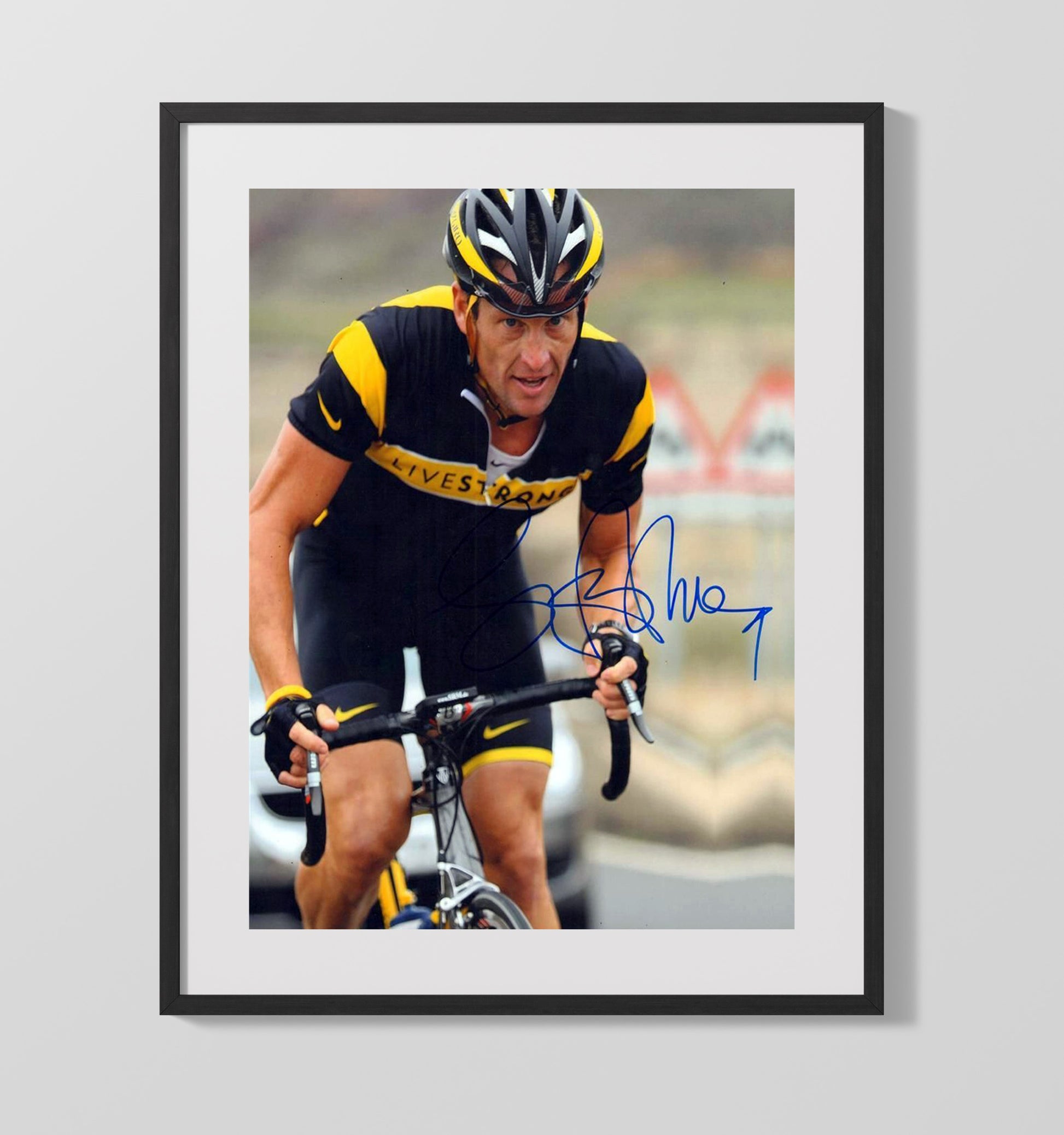 Lance Armstrong Livestrong Race Portrait 16x20 Gallery Frame cycling wall art print – Cycling Wall Art decor