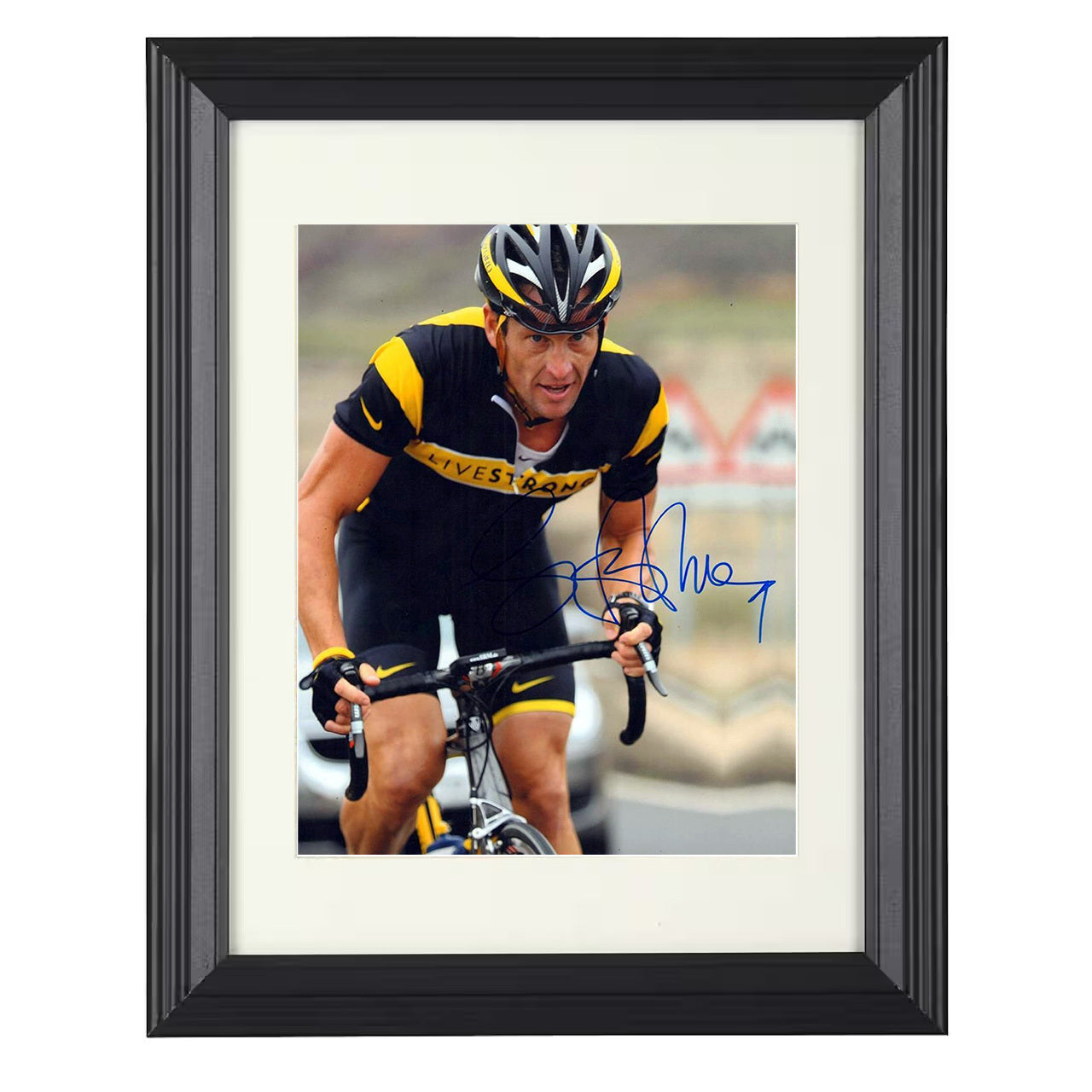 Lance Armstrong – Livestrong Race 8x10 matted black framed cycling wall art
