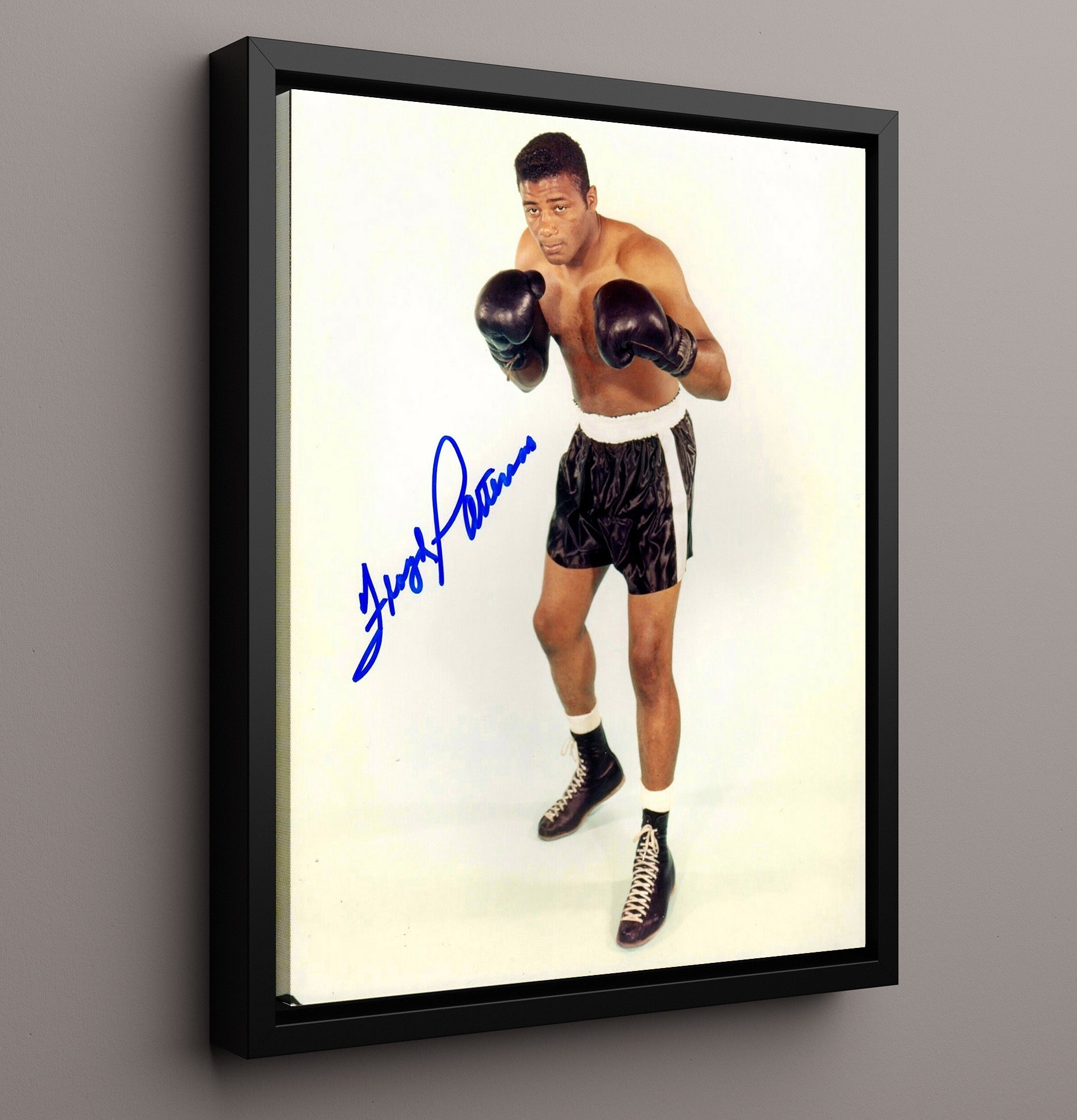 Floyd Patterson Fighting Stance Studio 16x20 Framed Canvas boxing wall art print – Boxing Wall Art decor