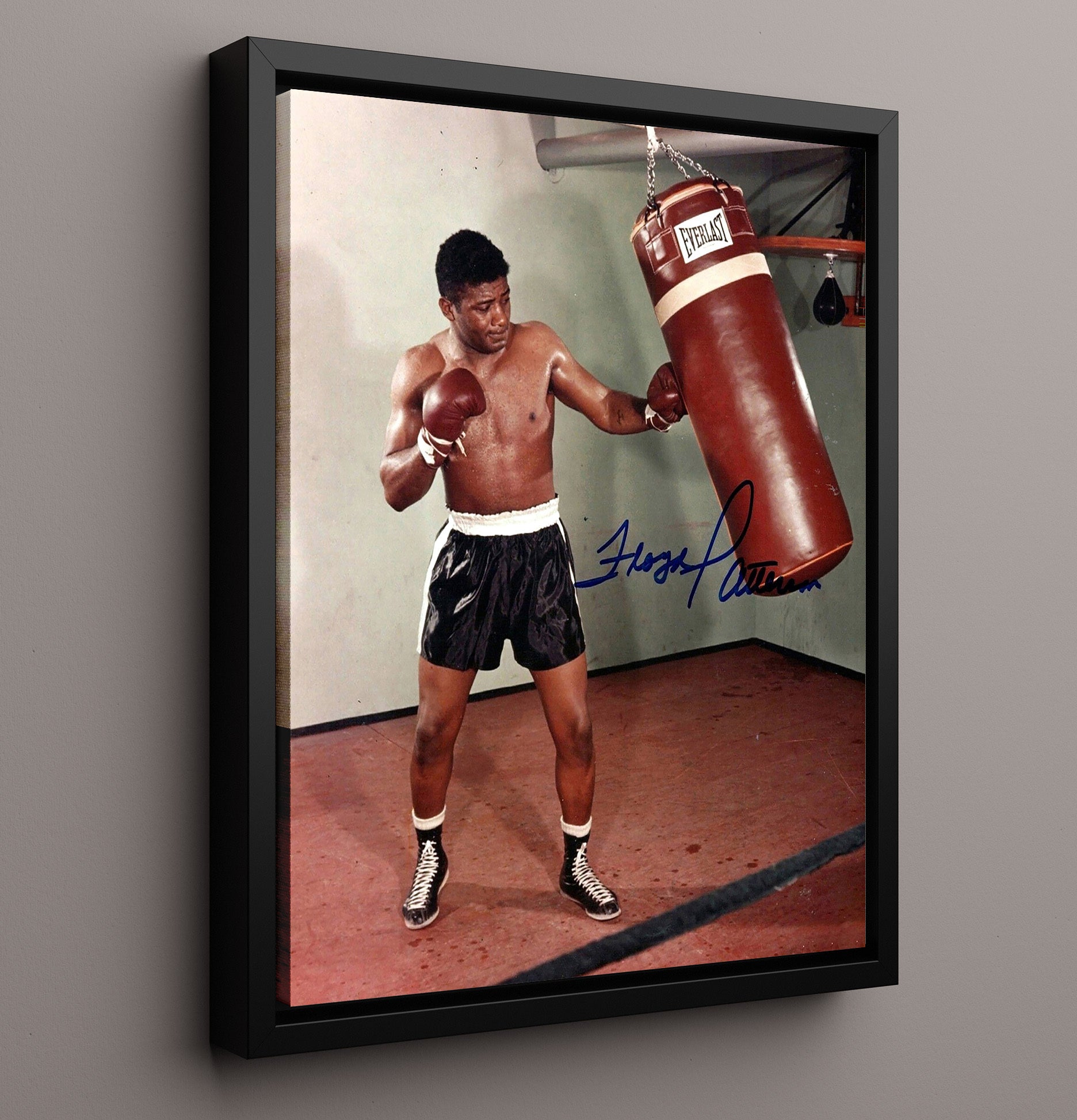 Floyd Patterson Heavy Bag Training 16x20 Framed Canvas boxing wall art print – Boxing Wall Art decor