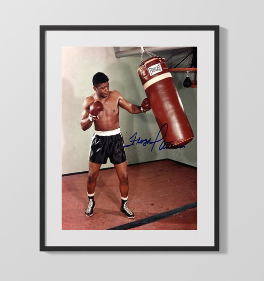 Floyd Patterson Heavy Bag Training Boxing Wall Art 16x20 Gallery Framed Artwork wall art print – Boxing Wall Art decor