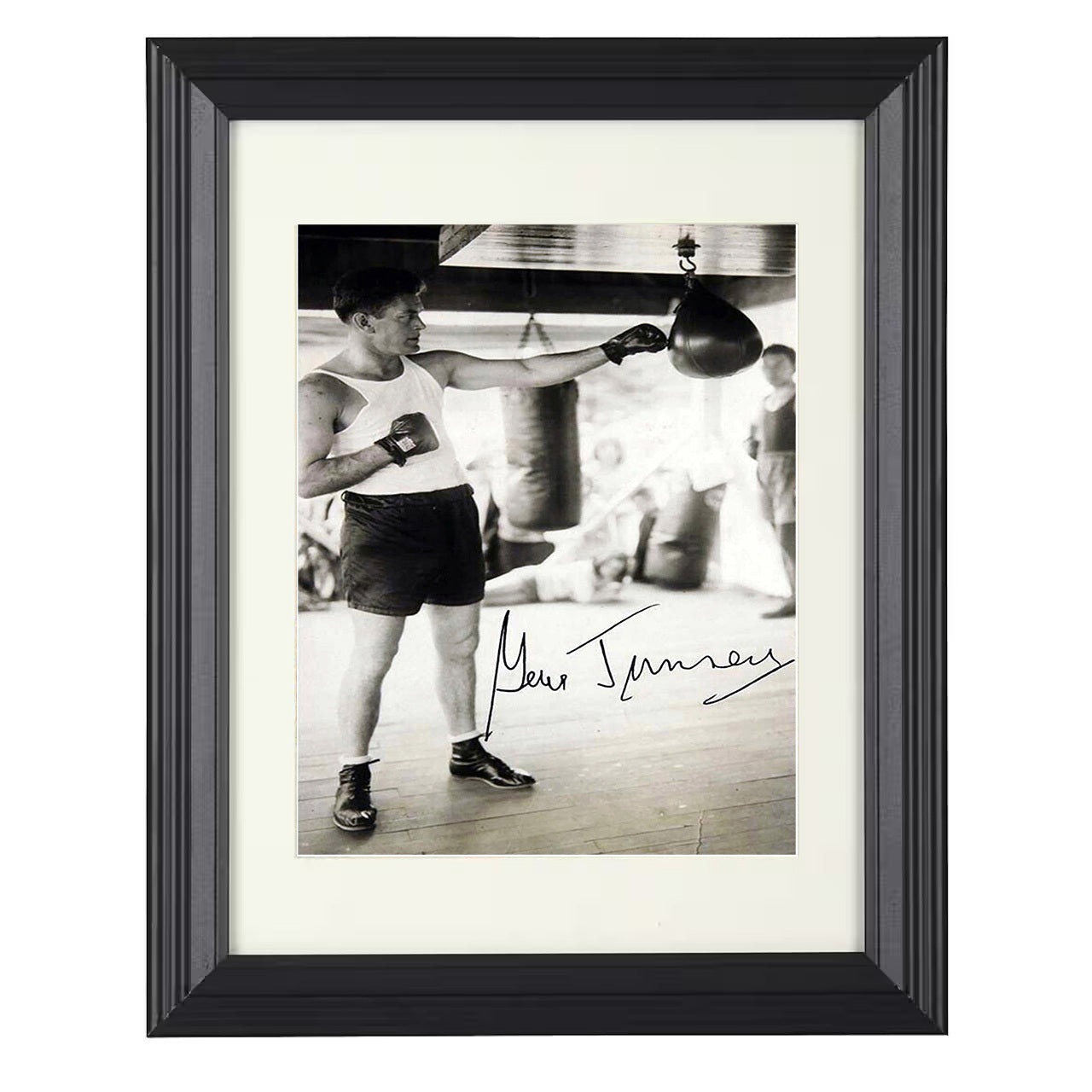 Gene Tunney - Speed Bag Training 8x10 black framed boxing print