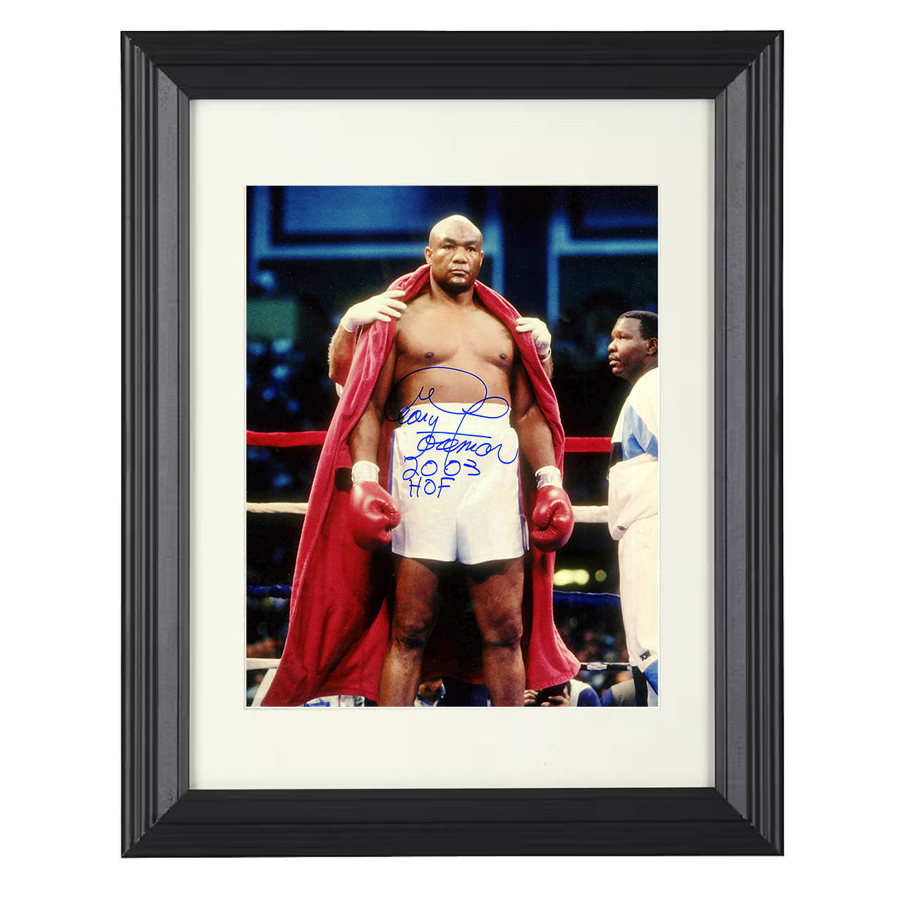George Foreman - Hall of Fame 2003 Red Robe 8x10 black framed boxing print