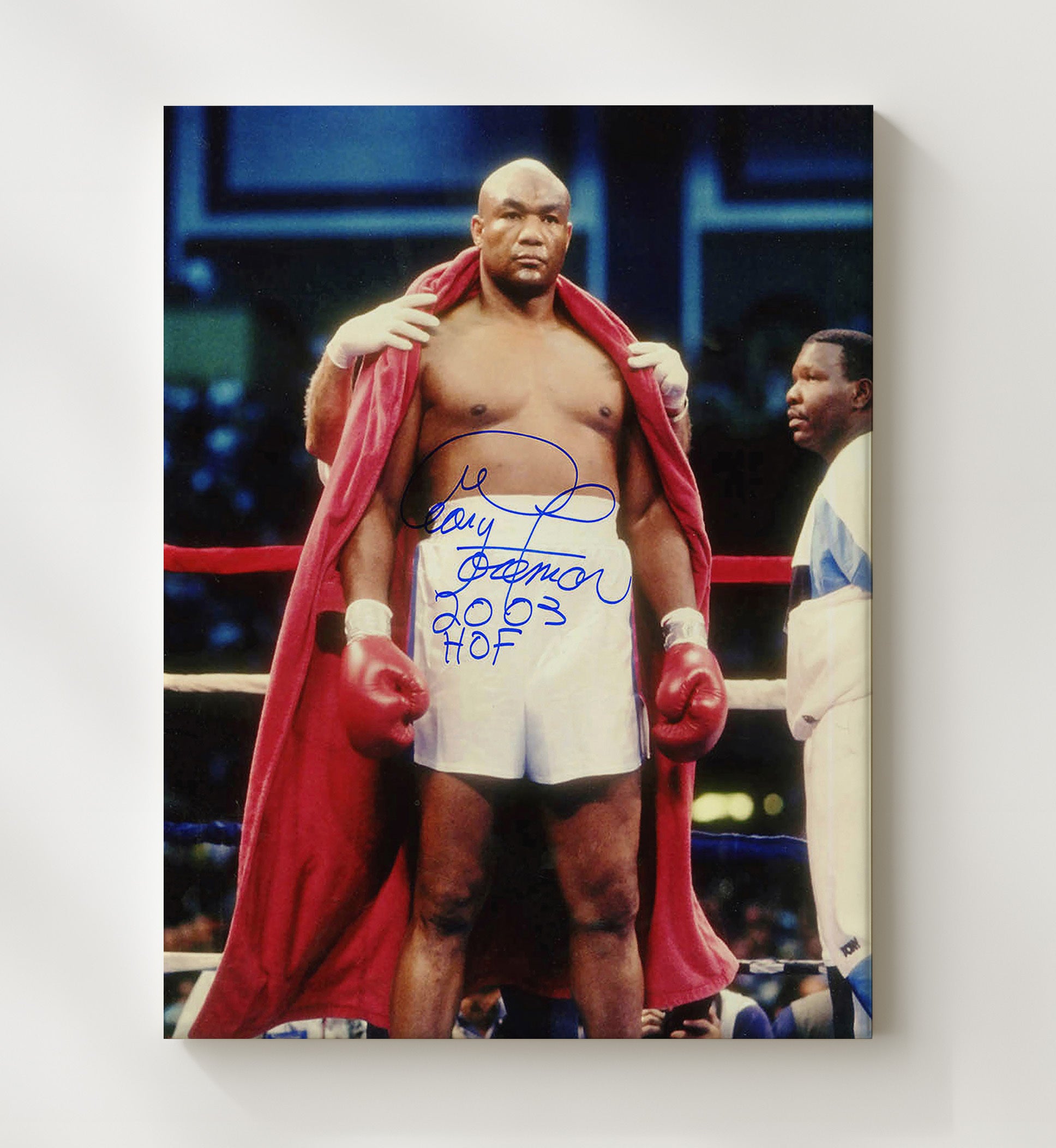 George Foreman Hall of Fame 2003 Red Robe 20x24 Canvas boxing wall art print – Boxing Wall Art decor