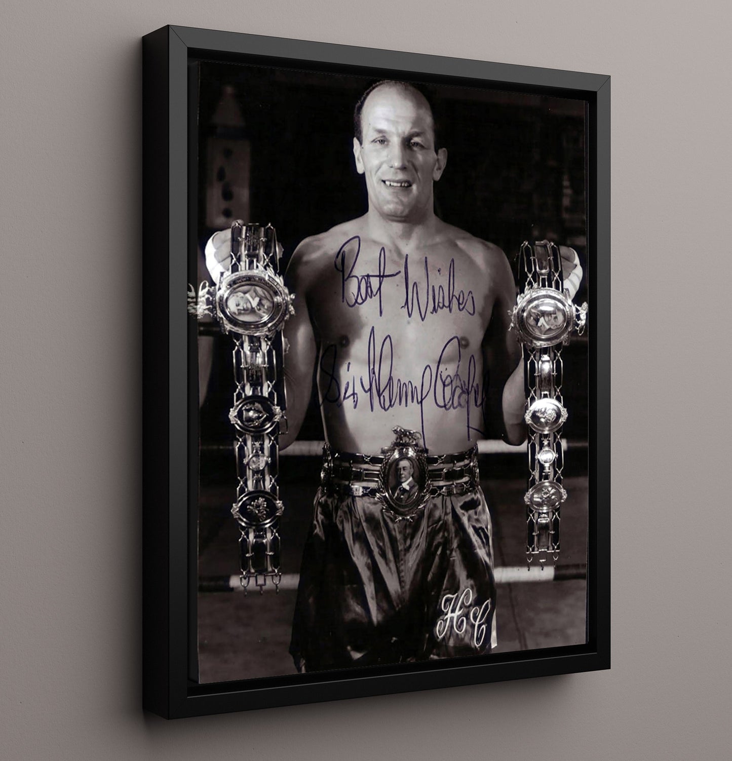 Henry Cooper Championship Belts Portrait 16x20 Framed Canvas boxing wall art print – Boxing Wall Art decor