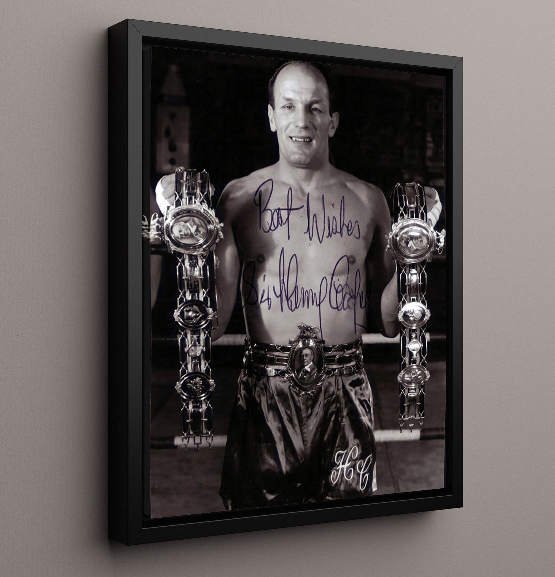 Henry Cooper Championship Belts Portrait 16x20 Framed Canvas boxing wall art print – Boxing Wall Art decor