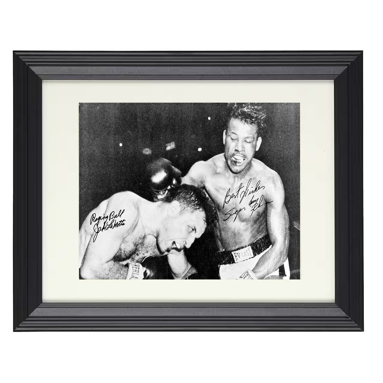Jake LaMotta and Sugar Ray Robinson - Raging Bull Rivalry 8x10 black framed boxing print