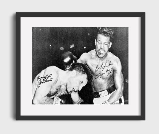 Jake LaMotta and Sugar Ray Robinson Raging Bull Rivalry Boxing Wall Art 16x20 Gallery Framed Artwork wall art print – Boxing Wall Art decor