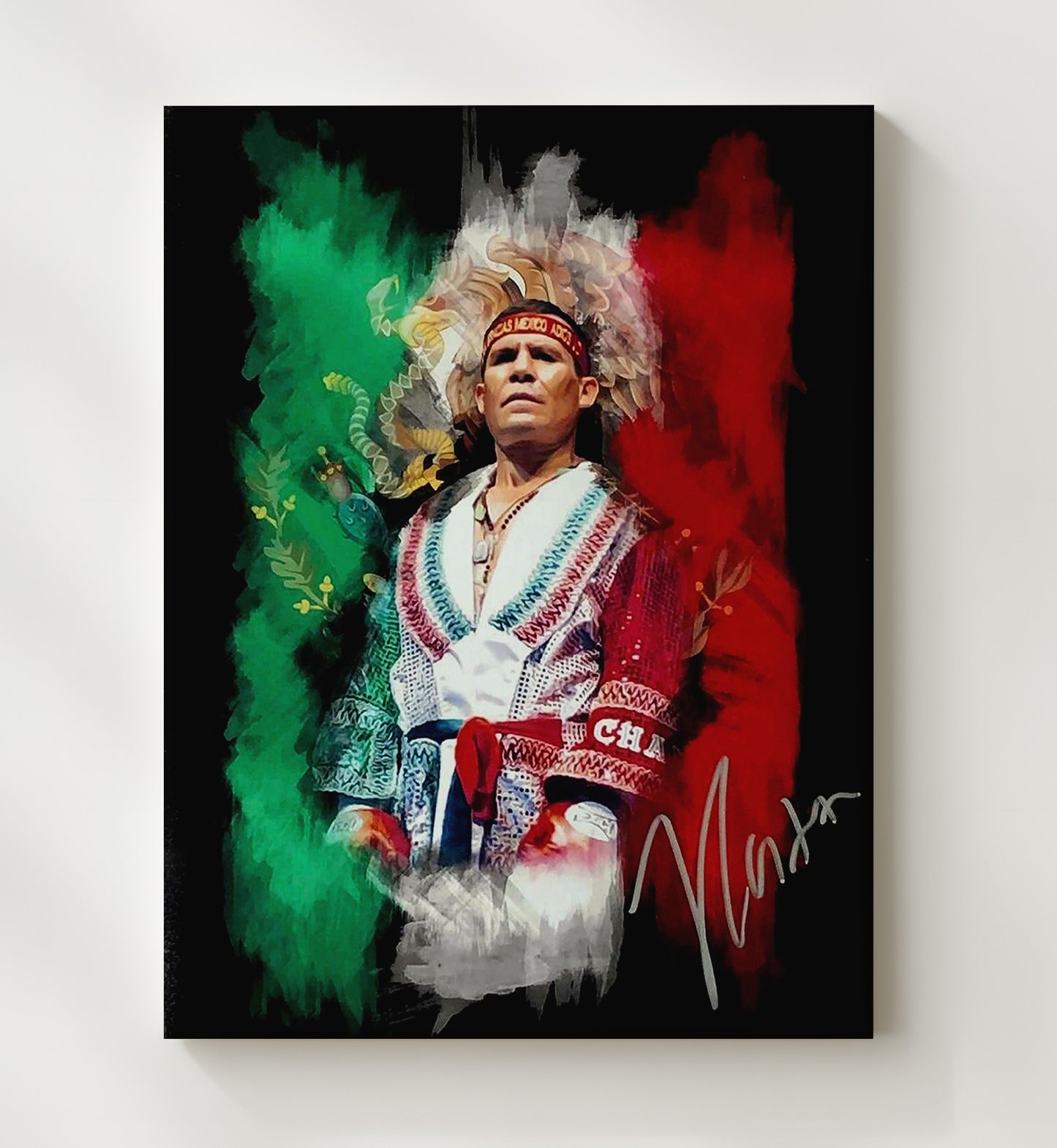 Julio Cesar Chavez Mexican Flag Champion Portrait 20x24 Canvas boxing wall art print – Boxing Wall Art decor