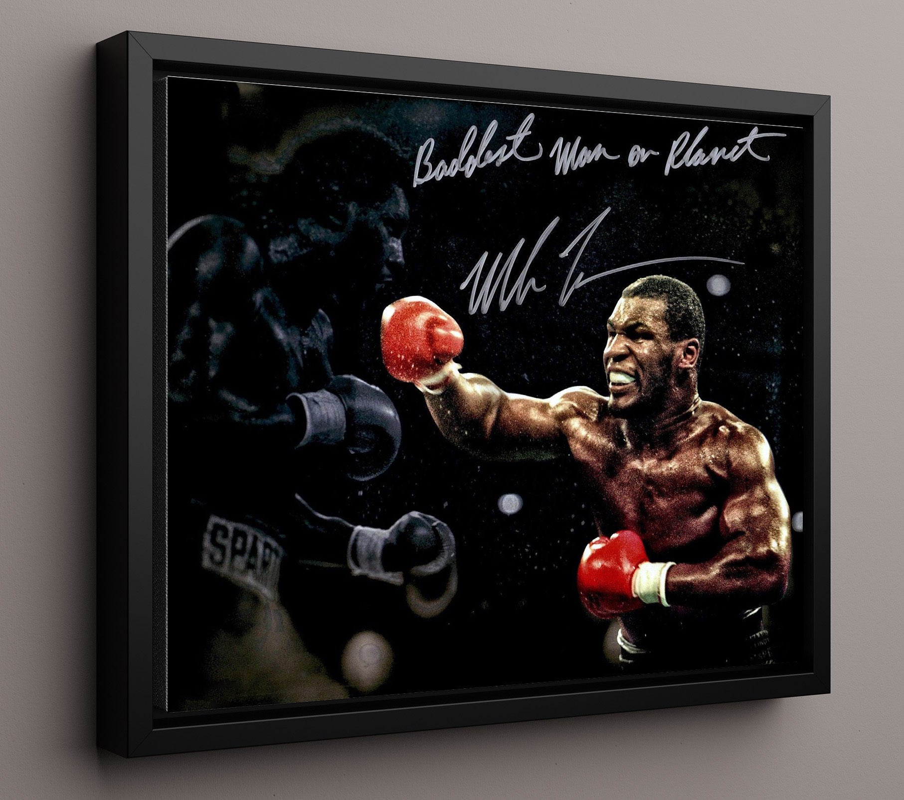 Mike Tyson Baddest Man in Red Gloves 16x20 Framed Canvas boxing wall art print – Boxing Wall Art decor