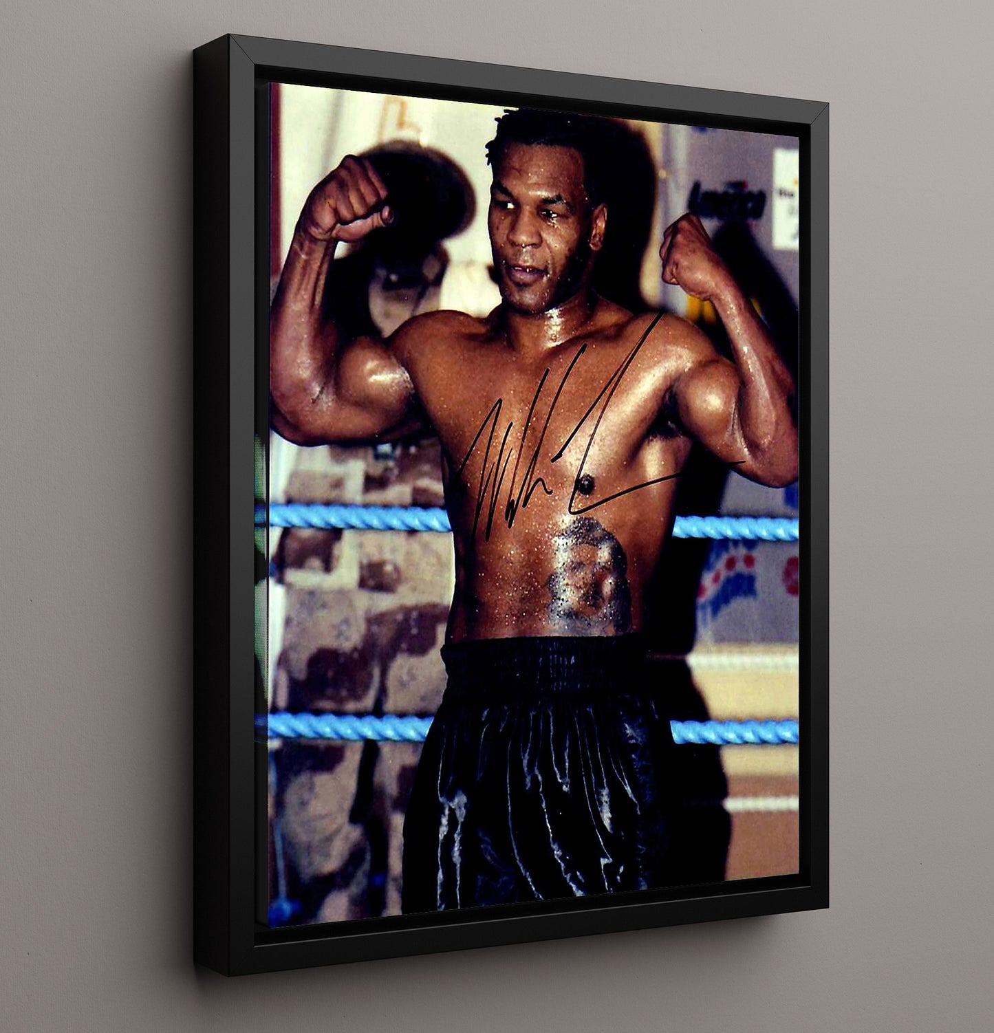 Mike Tyson Training Flex Pose Portrait 16x20 Framed Canvas boxing wall art print – Boxing Wall Art decor
