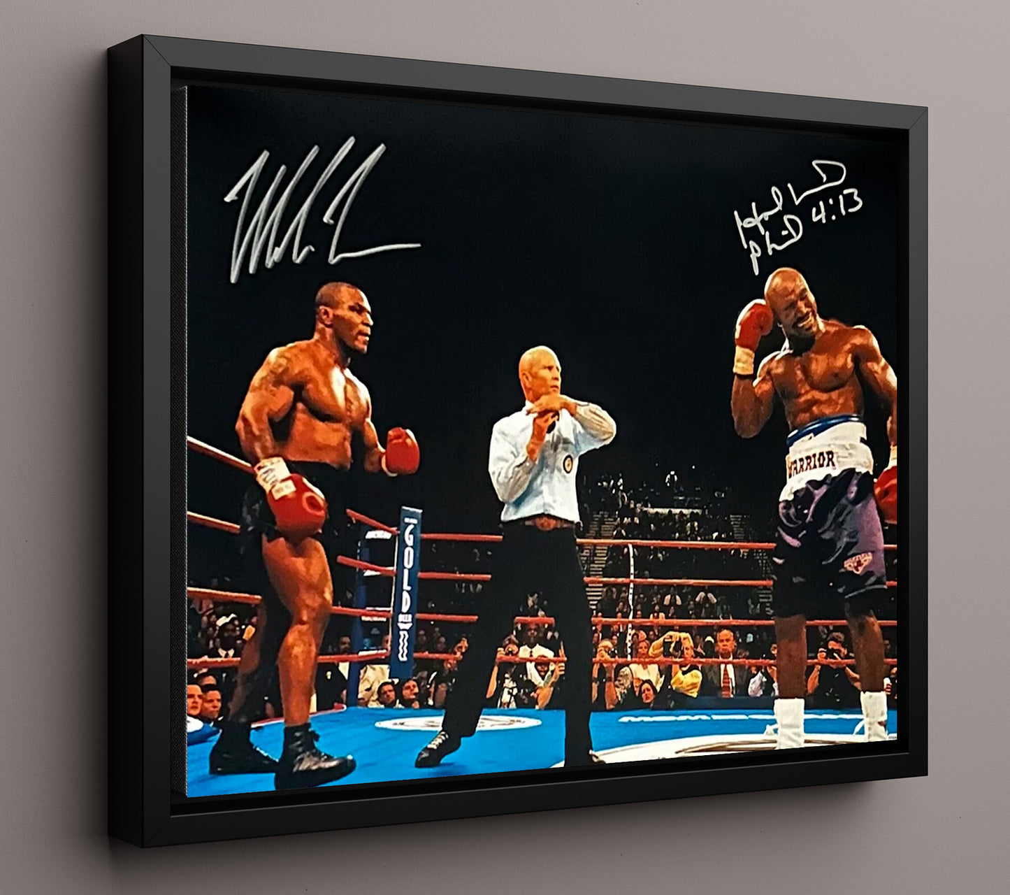 Mike Tyson and Evander Holyfield Bite of the Century 16x20 Framed Canvas boxing wall art print – Boxing Wall Art decor