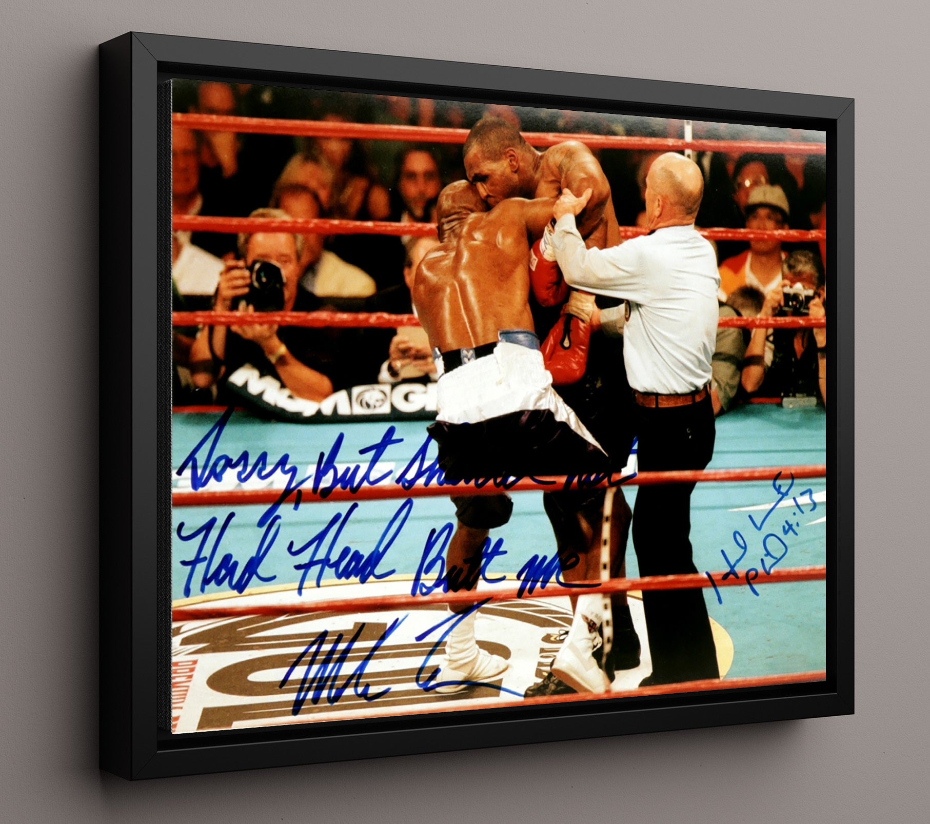 Mike Tyson and Evander Holyfield Heavyweight Collision 16x20 Framed Canvas boxing wall art print – Boxing Wall Art decor