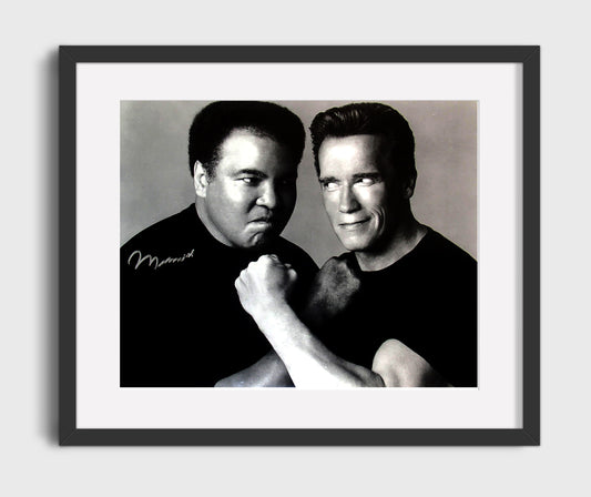 Muhammad Ali and Arnold Schwarzenegger Champions Meet Boxing Wall Art 16x20 Gallery Framed Artwork wall art print – Boxing Wall Art decor