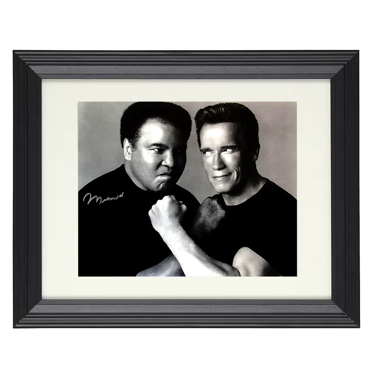 Muhammad Ali and Arnold Schwarzenegger - Champions Meet 8x10 black framed boxing print