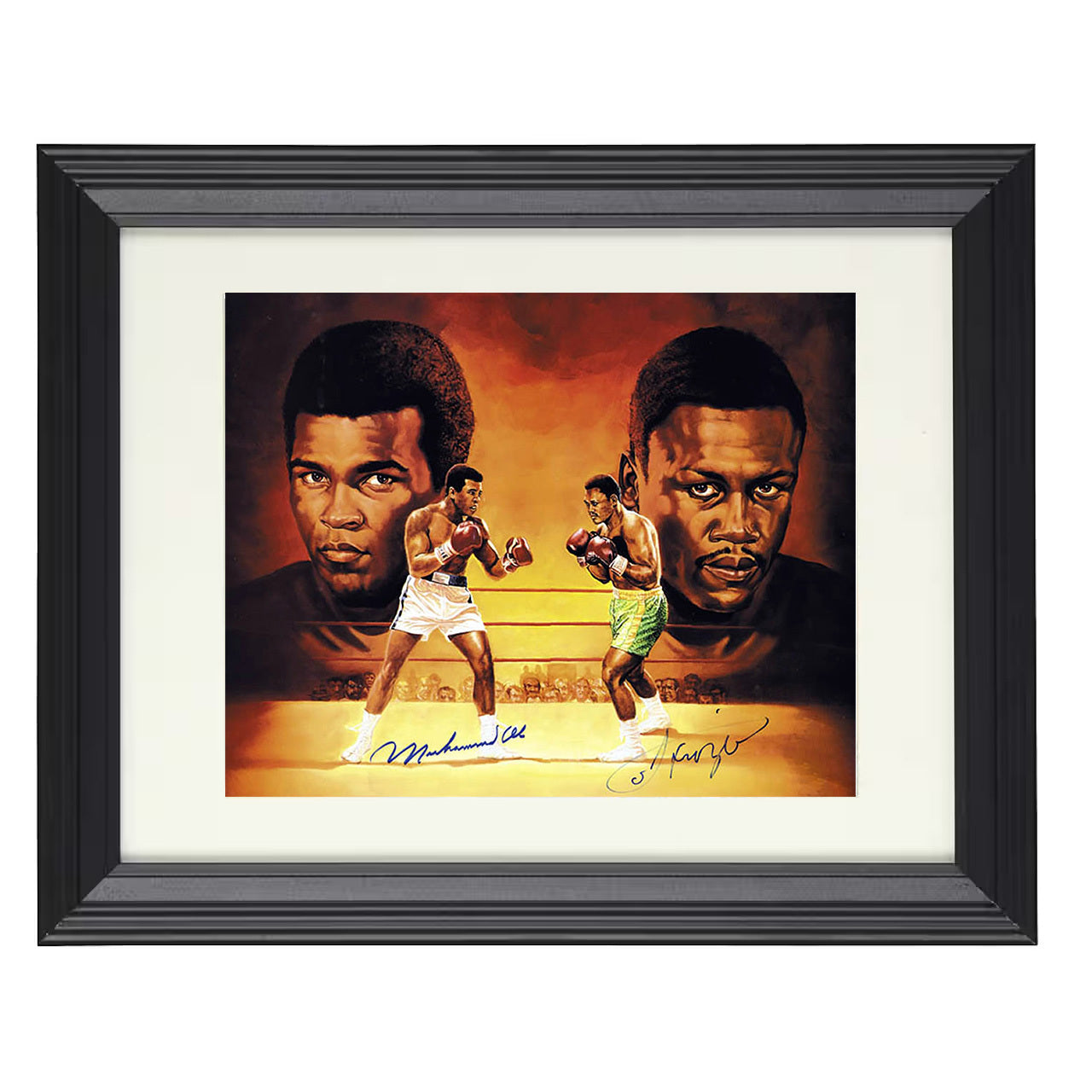 Muhammad Ali and Joe Frazier - Heavyweight Legends 8x10 black framed boxing print