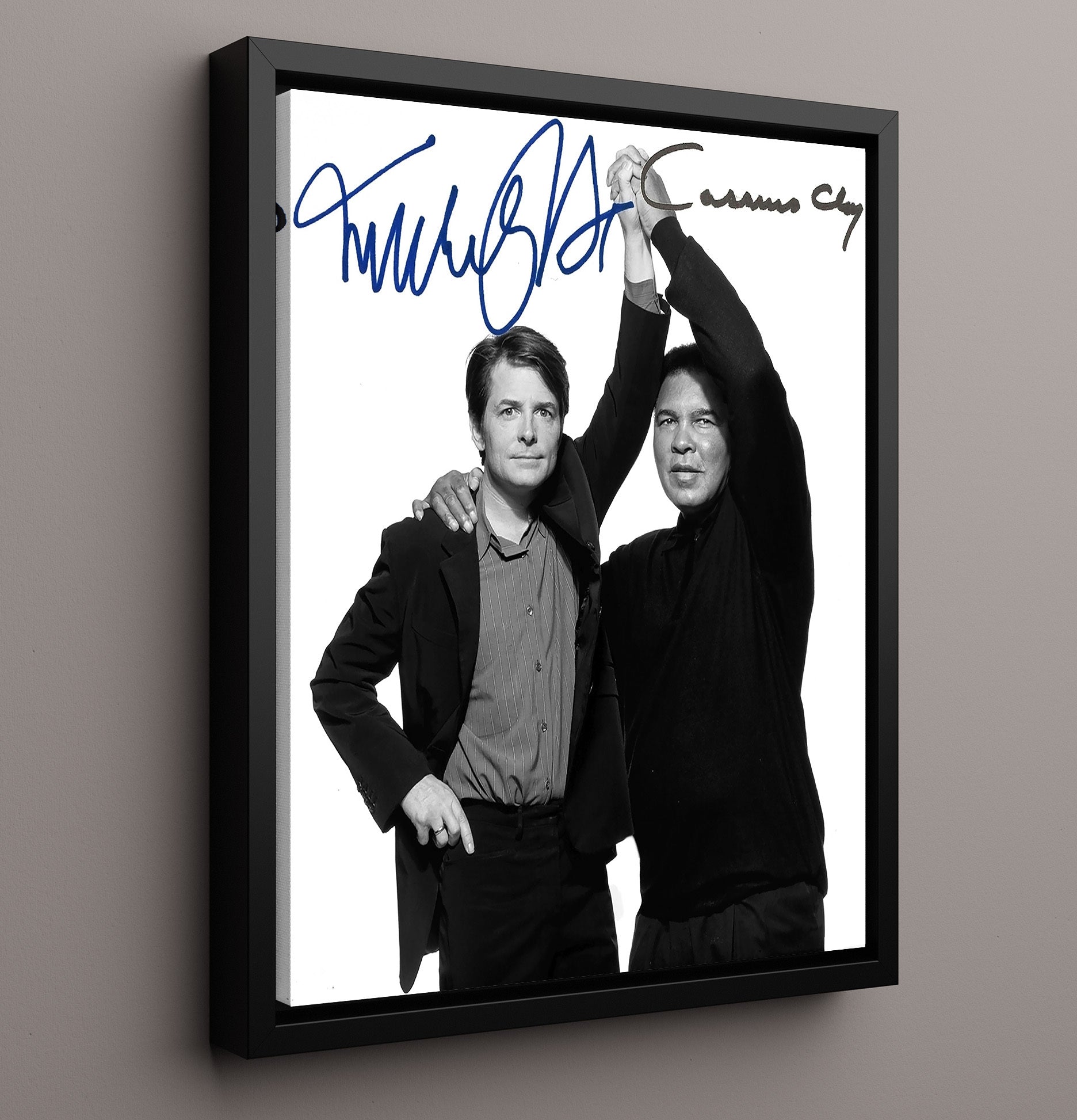 Muhammad Ali and Michael J Fox Charity Event Portrait 16x20 Framed Canvas boxing wall art print – Boxing Wall Art decor