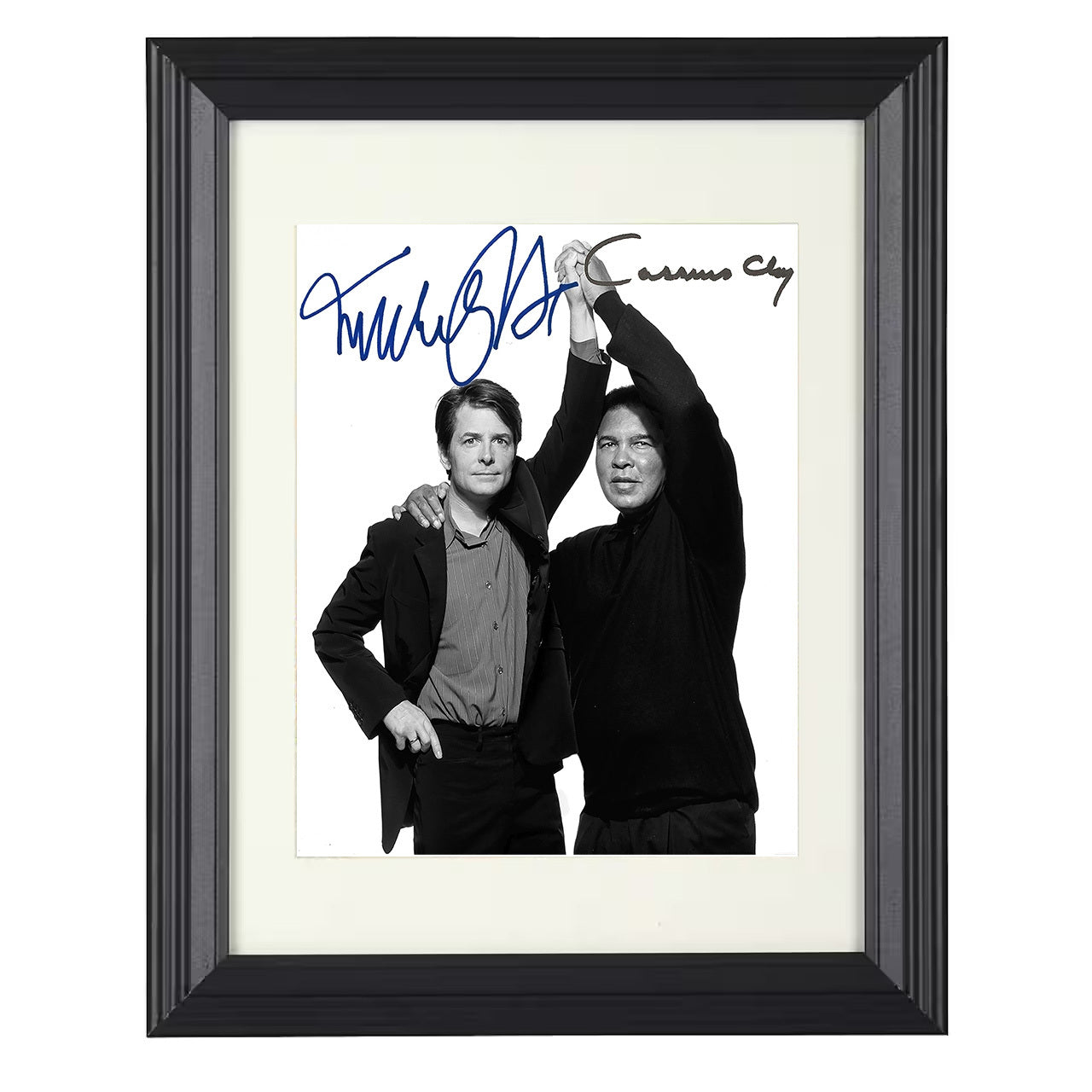 Muhammad Ali and Michael J Fox - Charity Event 8x10 black framed boxing print