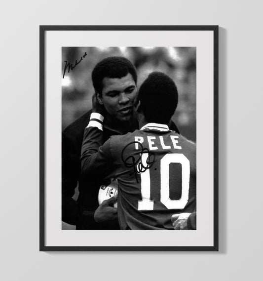 Muhammad Ali and Pele The Greatest Meets the King Boxing Wall Art 16x20 Gallery Framed Artwork wall art print – Boxing Wall Art decor
