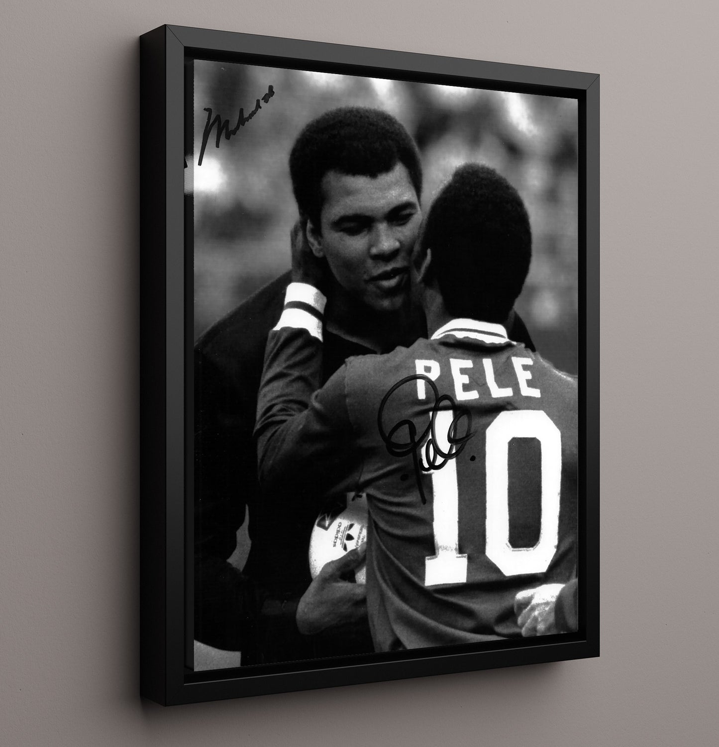 Muhammad Ali and Pele The Greatest Meets the King 16x20 Framed Canvas boxing wall art print – Boxing Wall Art decor