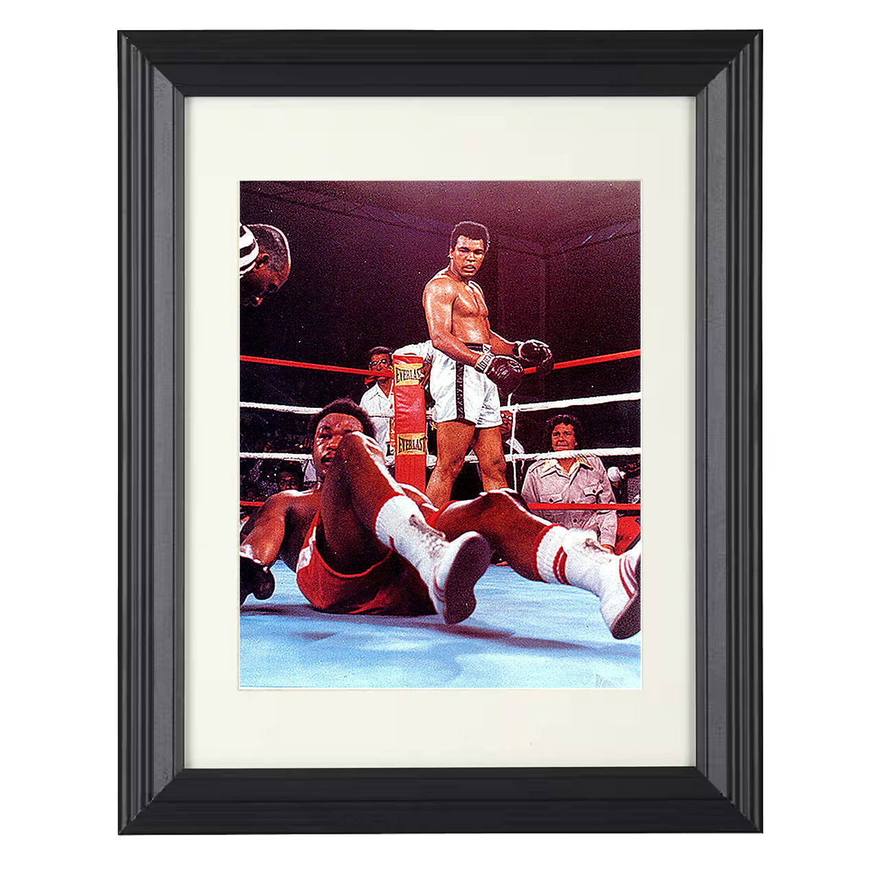 Muhammad Ali vs George Foreman - Rumble in the Jungle Knockdown 8x10 black framed boxing print