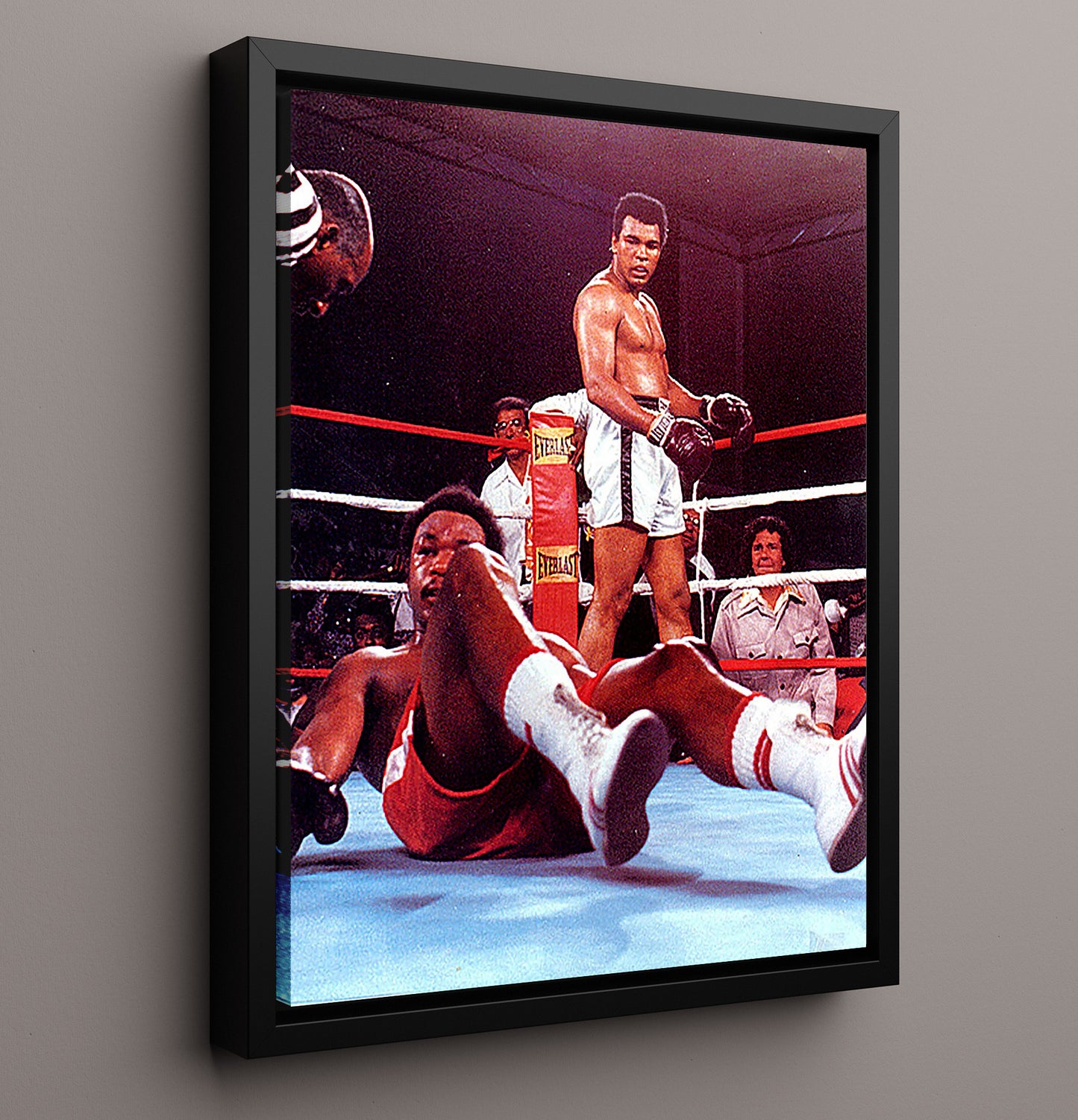 Muhammad Ali vs George Foreman Rumble in the Jungle Knockdown 16x20 Framed Canvas boxing wall art print – Boxing Wall Art decor