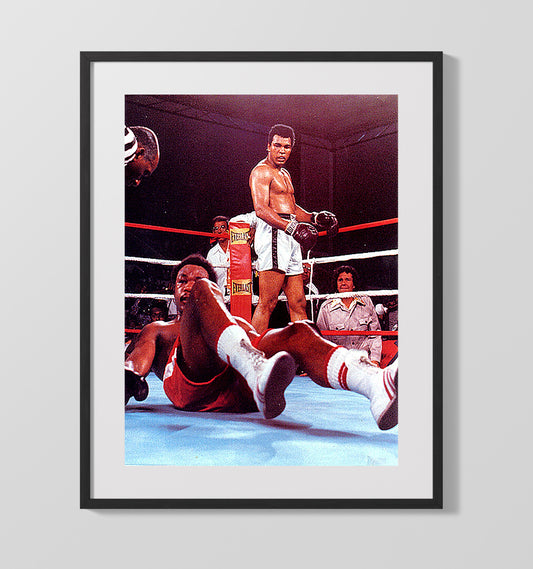 Muhammad Ali vs George Foreman Rumble in the Jungle Knockdown Boxing Wall Art 16x20 Gallery Framed Artwork wall art print – Boxing Wall Art decor