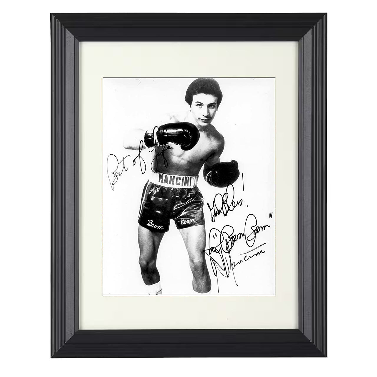 Ray Boom Boom Mancini - Autographed Studio 8x10 black framed boxing print