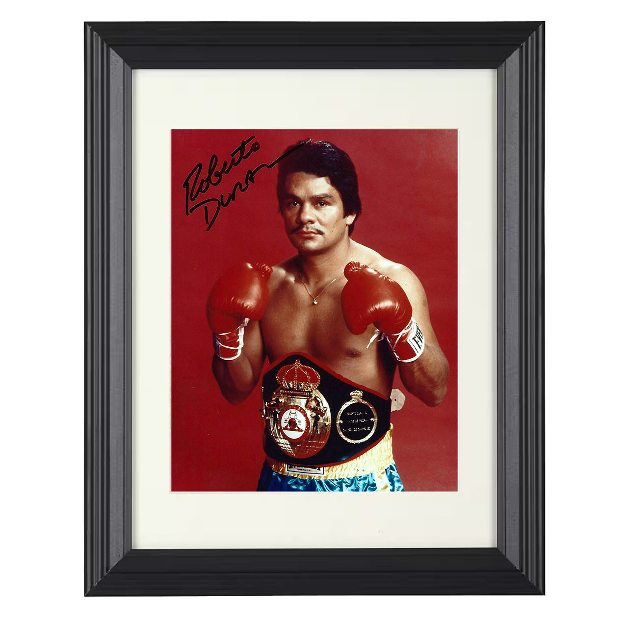 Roberto Duran - Champion With Belt 8x10 black framed boxing print