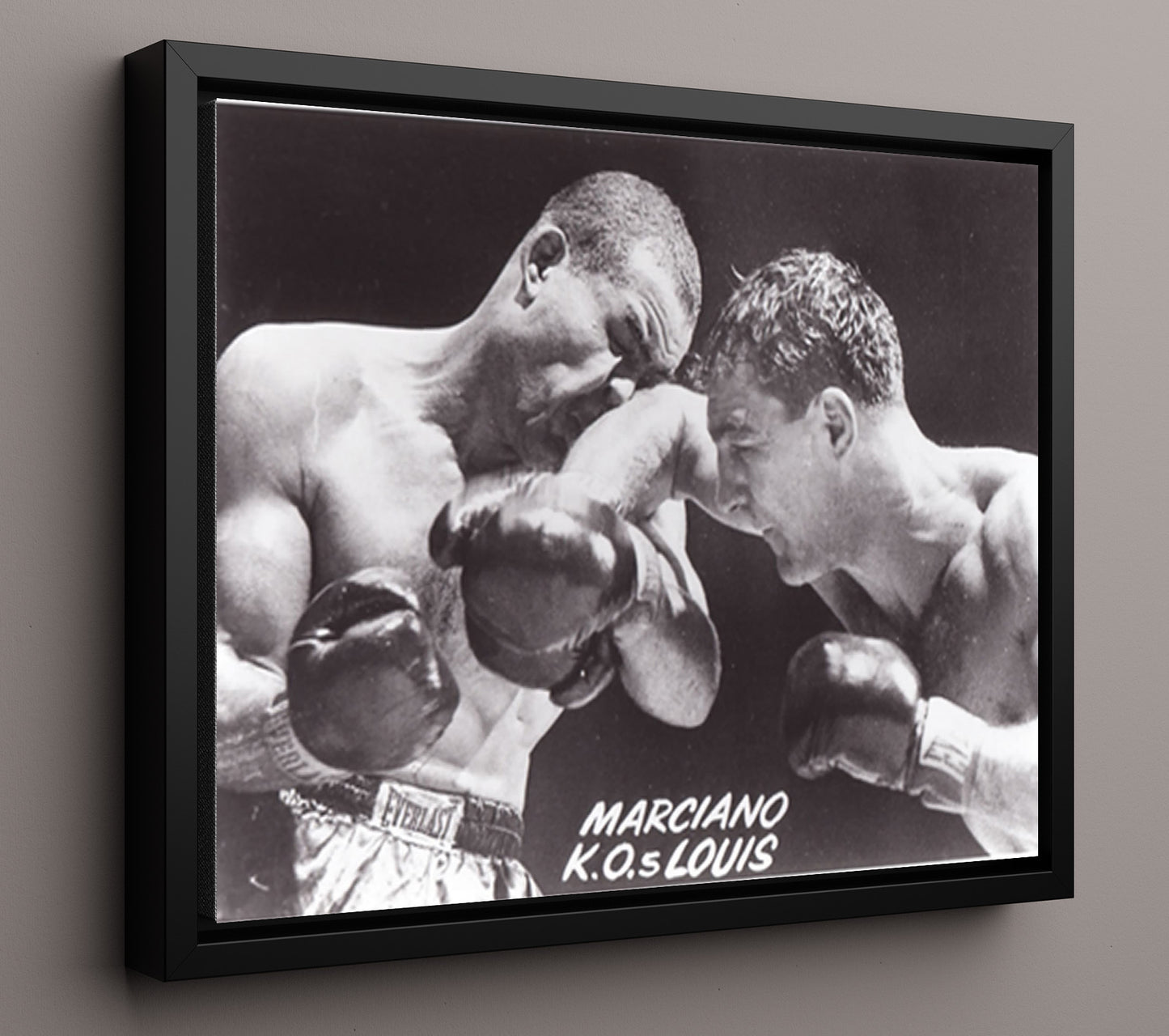 Rocky Marciano and Joe Louis Knockout History 16x20 Framed Canvas boxing wall art print – Boxing Wall Art decor