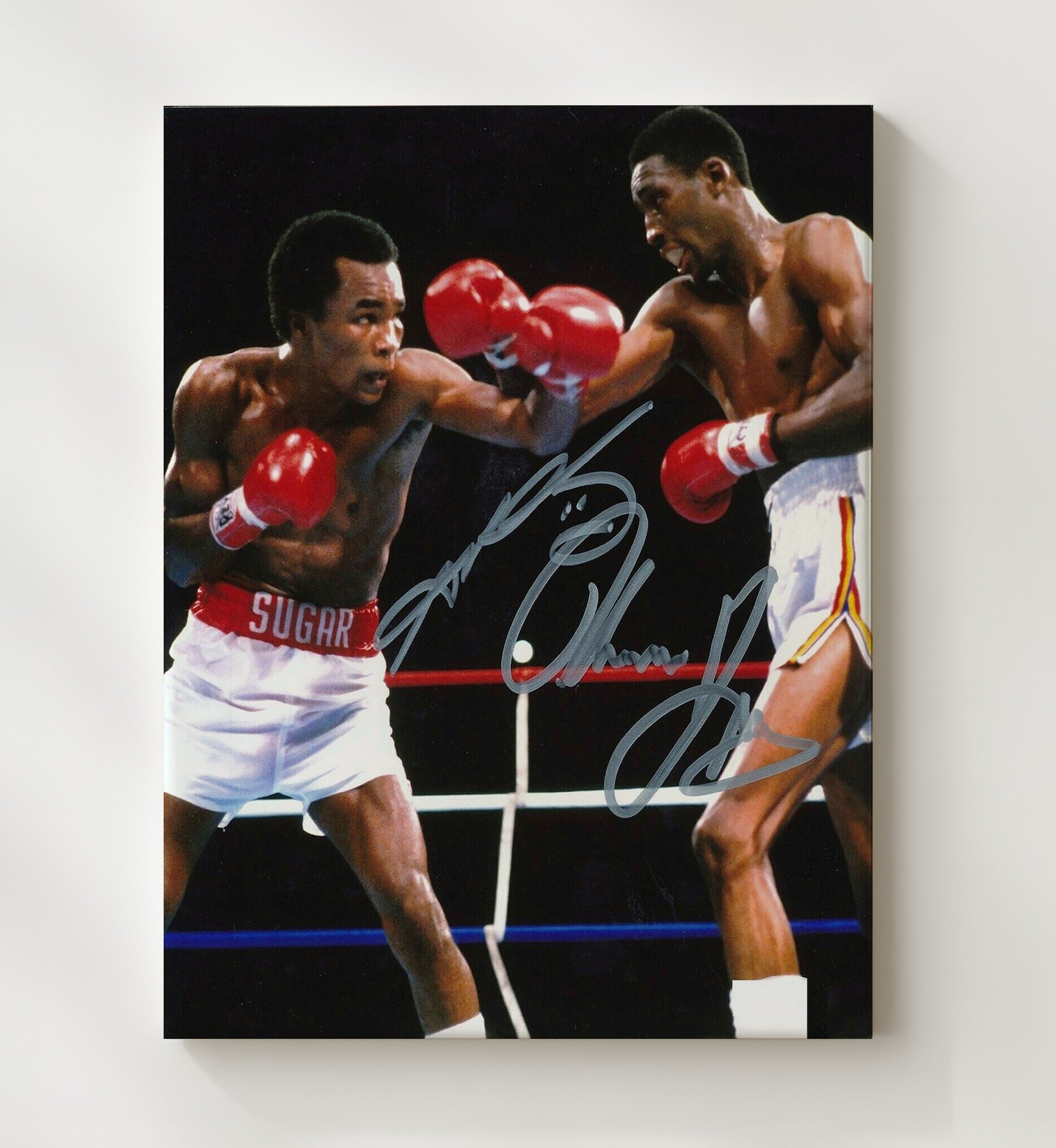 Sugar Ray Leonard vs Thomas Hearns Championship Fight Action 20x24 Canvas boxing wall art print – Boxing Wall Art decor
