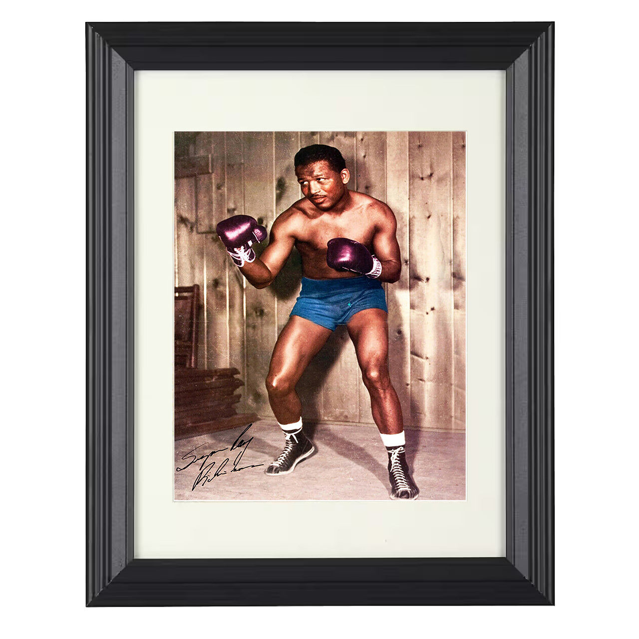 Sugar Ray Robinson - Fighting Stance Studio 8x10 black framed boxing print