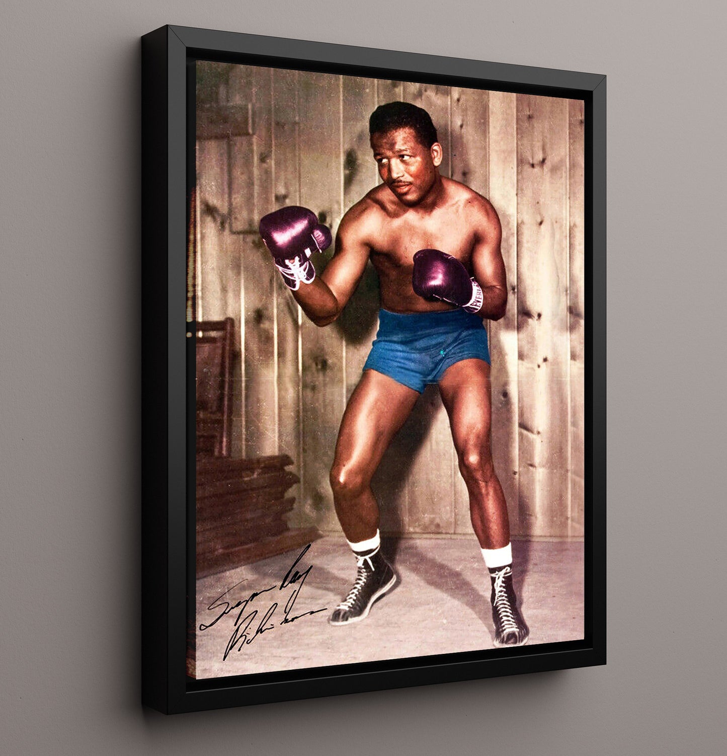 Sugar Ray Robinson Fighting Stance Studio Portrait 16x20 Framed Canvas boxing wall art print – Boxing Wall Art decor