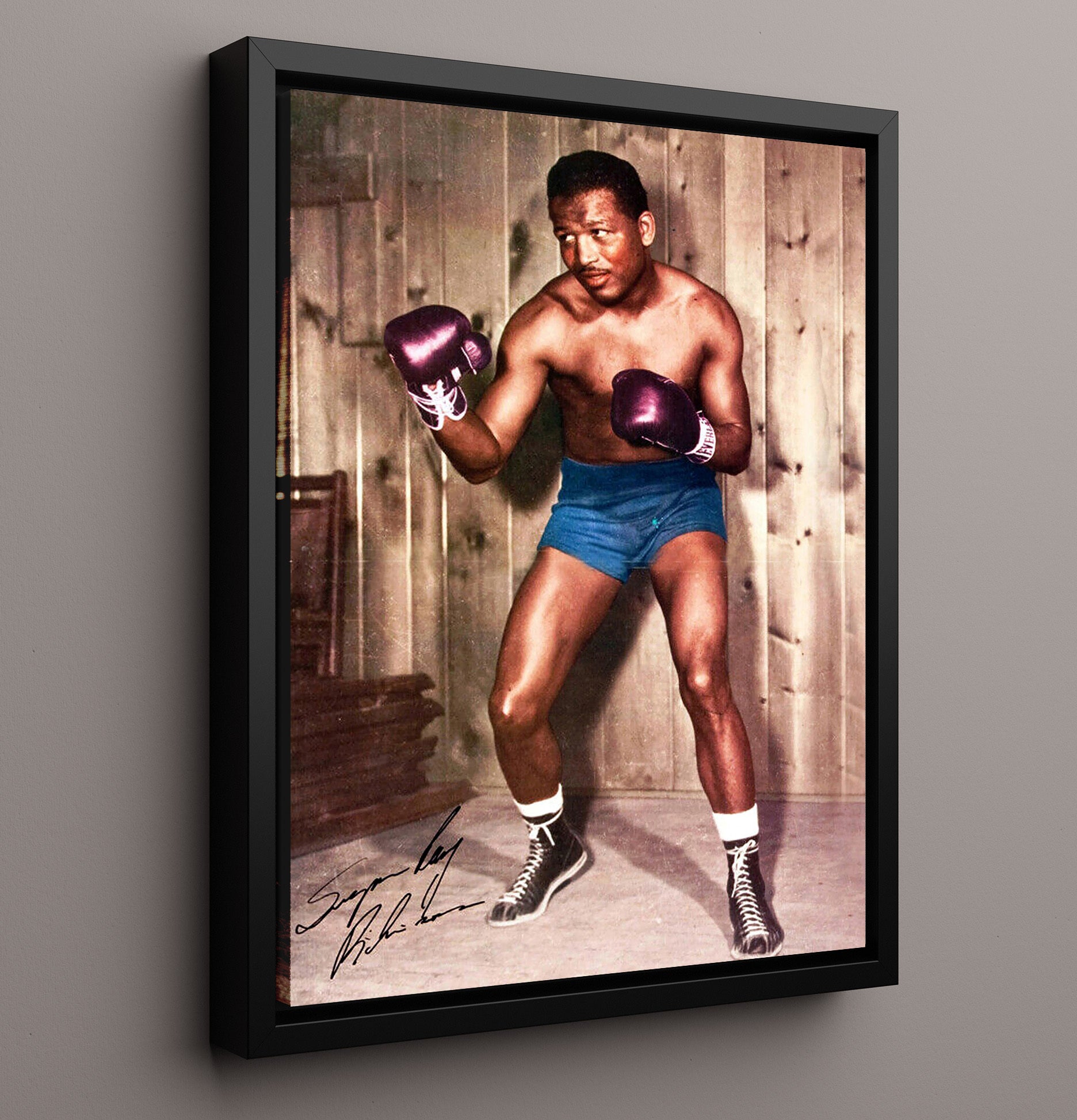 Sugar Ray Robinson Fighting Stance Studio Portrait 16x20 Framed Canvas boxing wall art print – Boxing Wall Art decor