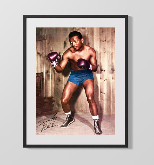 Sugar Ray Robinson Fighting Stance Studio Portrait Boxing Wall Art 16x20 Gallery Framed Artwork wall art print – Boxing Wall Art decor