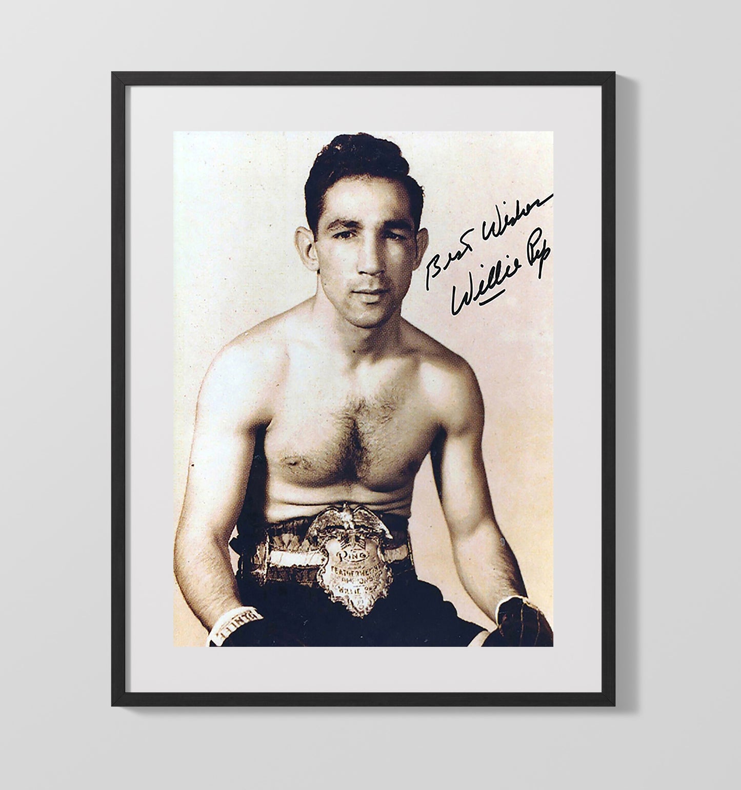 Willie Pep Featherweight Champion Portrait 16x20 Gallery Frame boxing wall art print – Boxing Wall Art decor