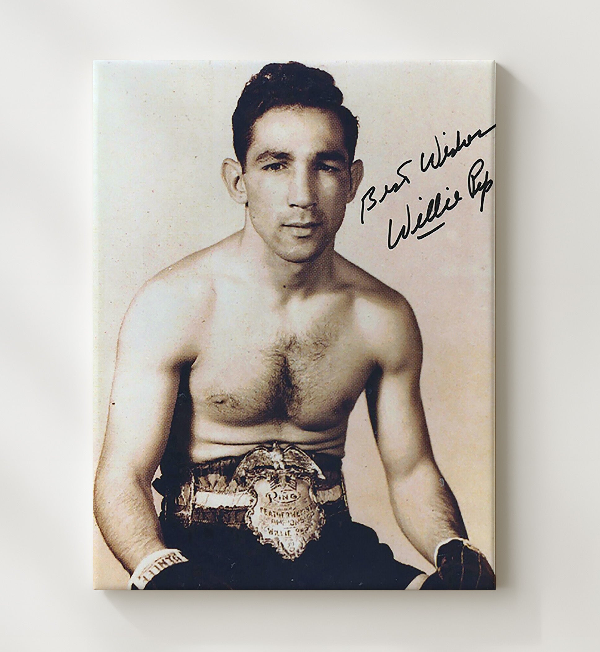 Willie Pep Featherweight Champion Portrait 20x24 Canvas boxing wall art print – Boxing Wall Art decor