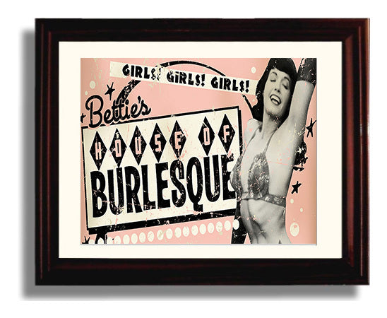 Betties House of Burlesque Girls Revue Vintage Cabaret Wall Art 8x10 Beveled Frame wall art print – Burlesque Poster decor