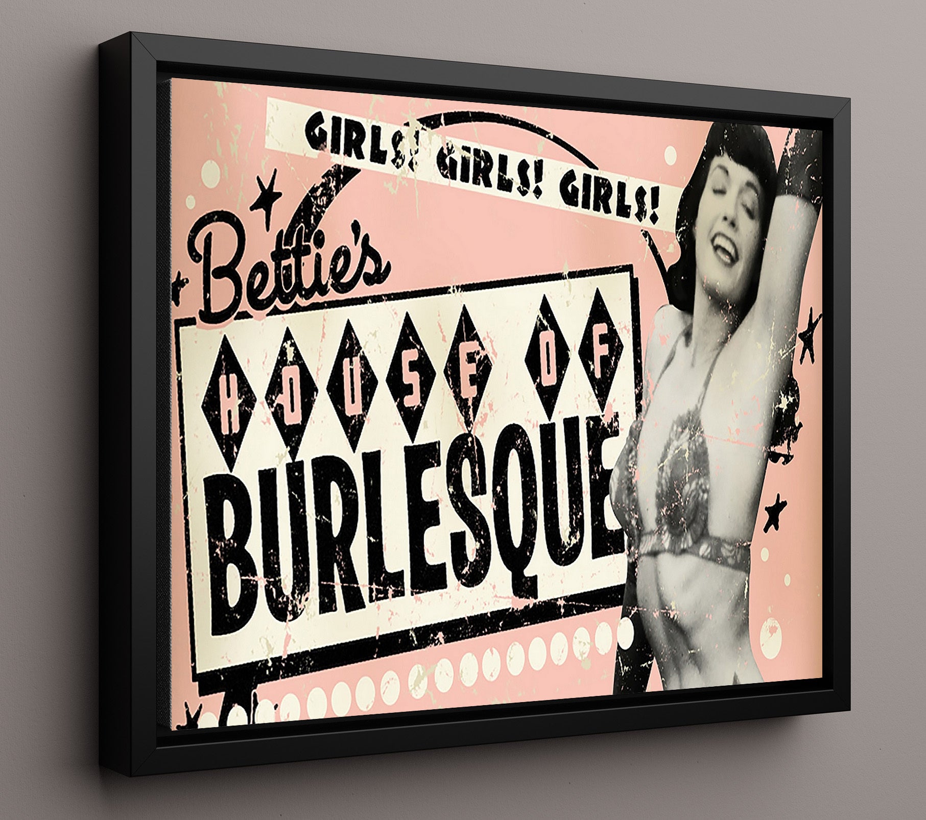 Betties House of Burlesque Girls Revue Vintage Cabaret Wall Art 16x20 Framed Canvas wall art print – Burlesque Poster decor