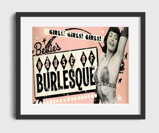 Betties House of Burlesque Girls Revue Vintage Cabaret Wall Art 16x20 Gallery Framed Artwork wall art print – vintage burlesque decor