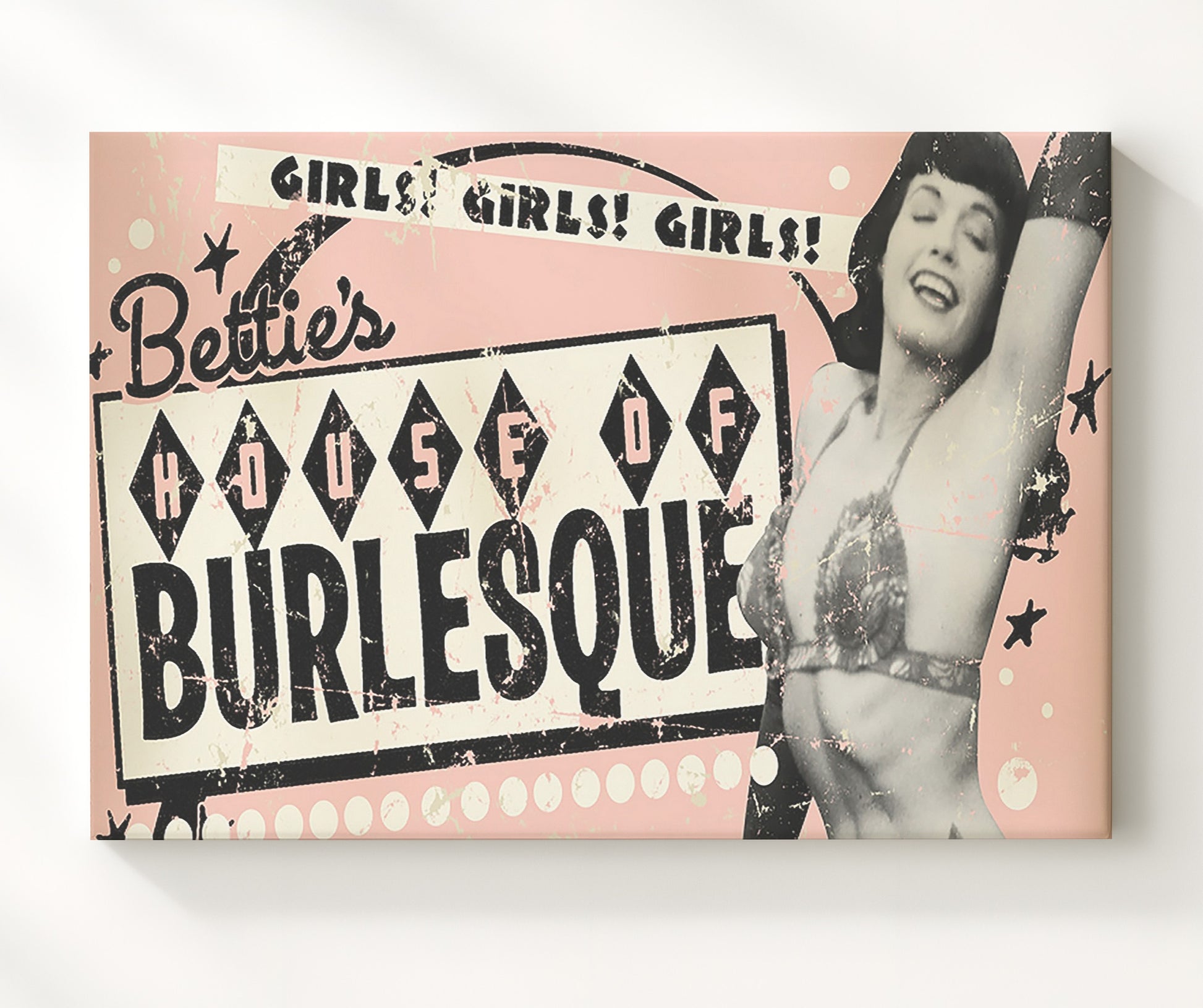 Betties House of Burlesque Girls Revue Vintage Cabaret Wall Art 20x24 Canvas wall art print – Burlesque Poster decor